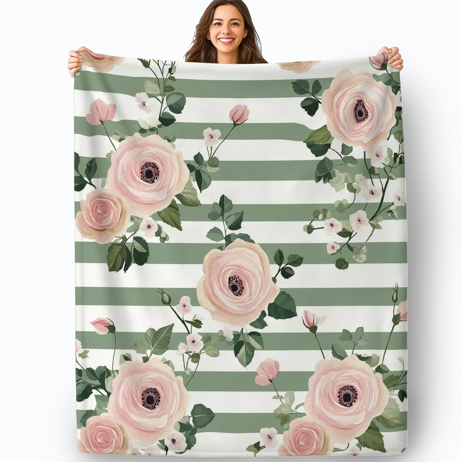 Покривало Плюшева для дивану 150 x 200 см, М'яка Тепла Квіти Троянди, фото №2