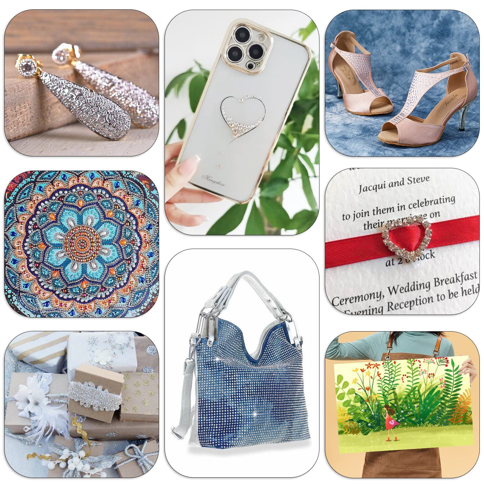 Самоклеящиеся блестящие камни AiQInu, 16 цветов, 3600 штук, разные размеры 2/3/4/5/6 мм, блестящие камни для DIY поделок, открыток, лица, украшения ногтей, фото №6