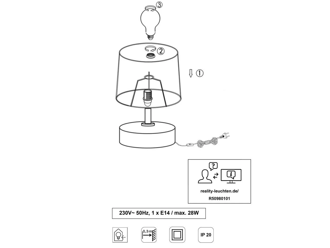Настільна лампа 20 см E14 White, фото №5