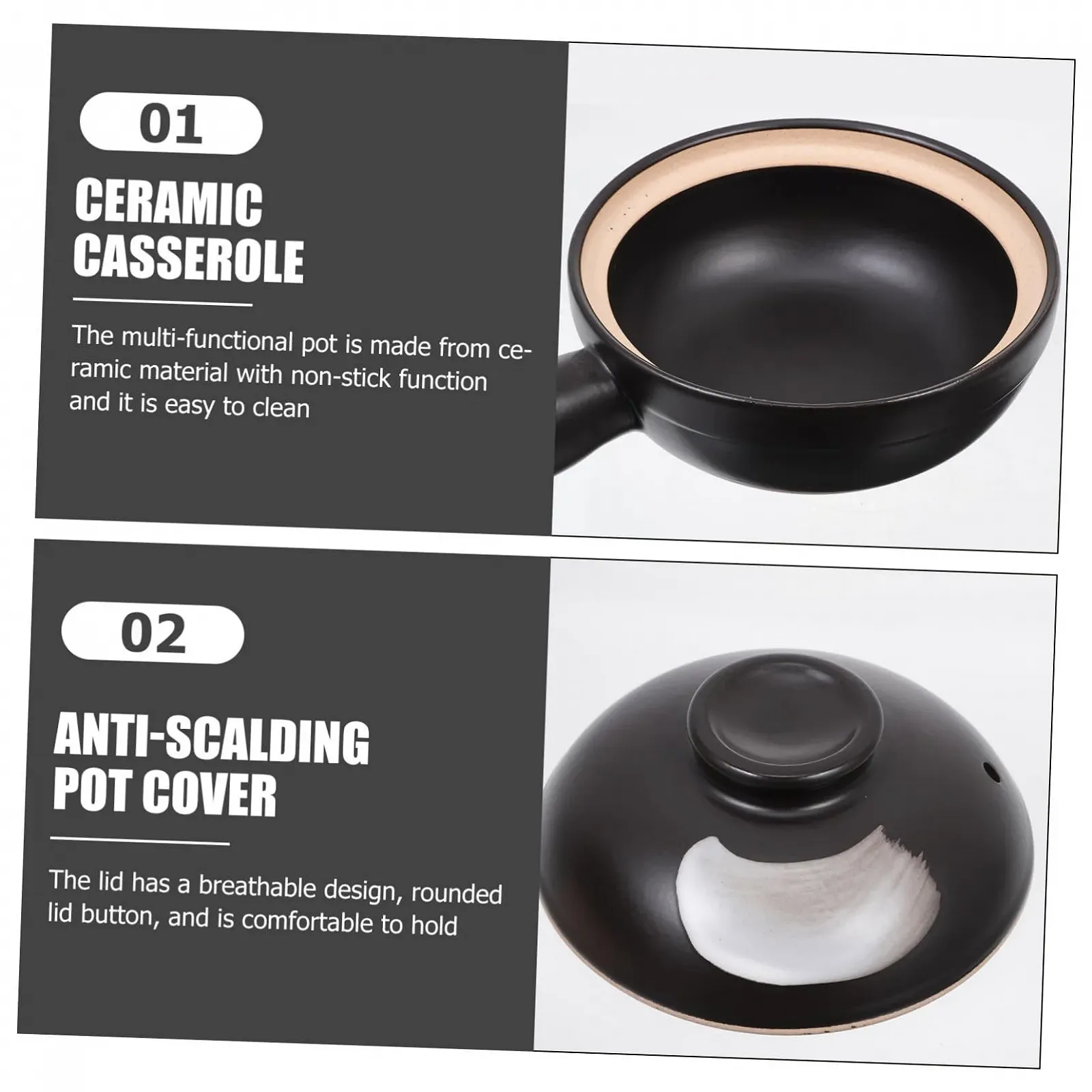 Кастрюля для супа Toyvian с ручкой, керамическая с крышкой, для 1 человека, фото №9