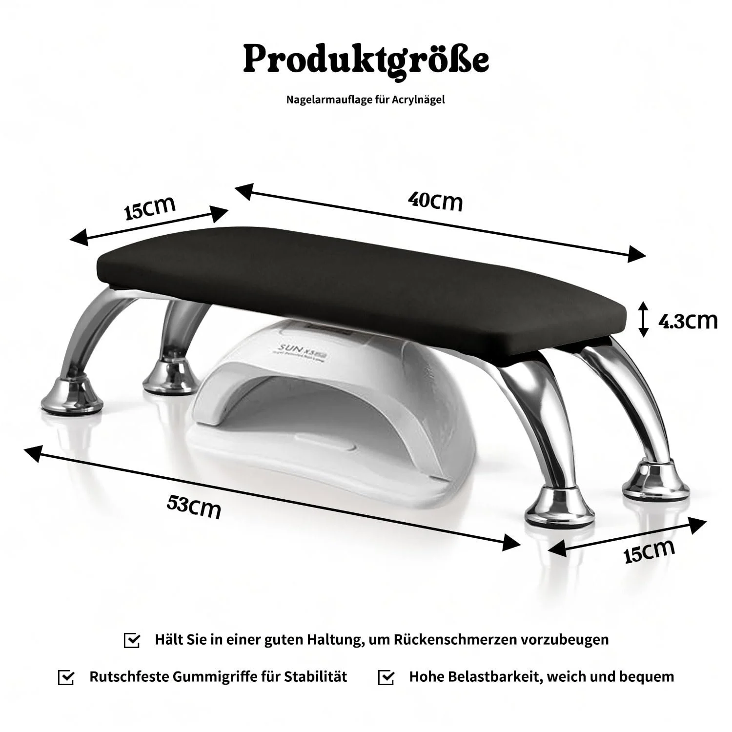 Підставка для рук для манікюру Professional Штучна шкіра з хромованими ніжками Чорний, фото №2