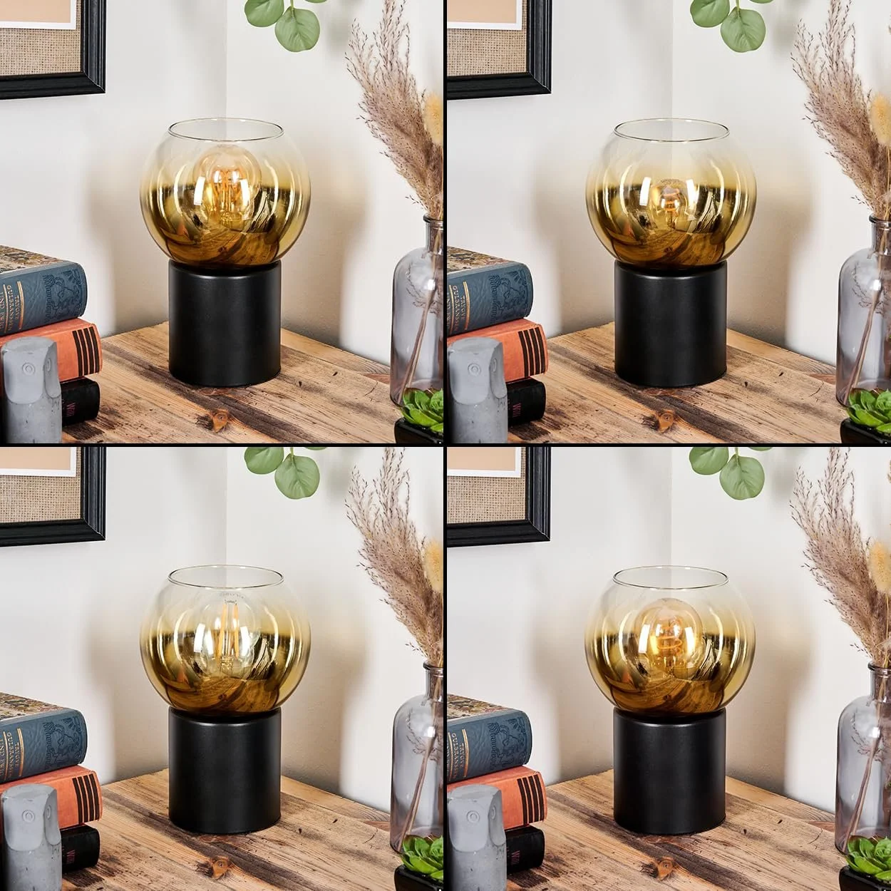 Настільна лампа HOFSTEIN Koyoto Метал/Скло E27 15 см Black/Gold/Clear, фото №2