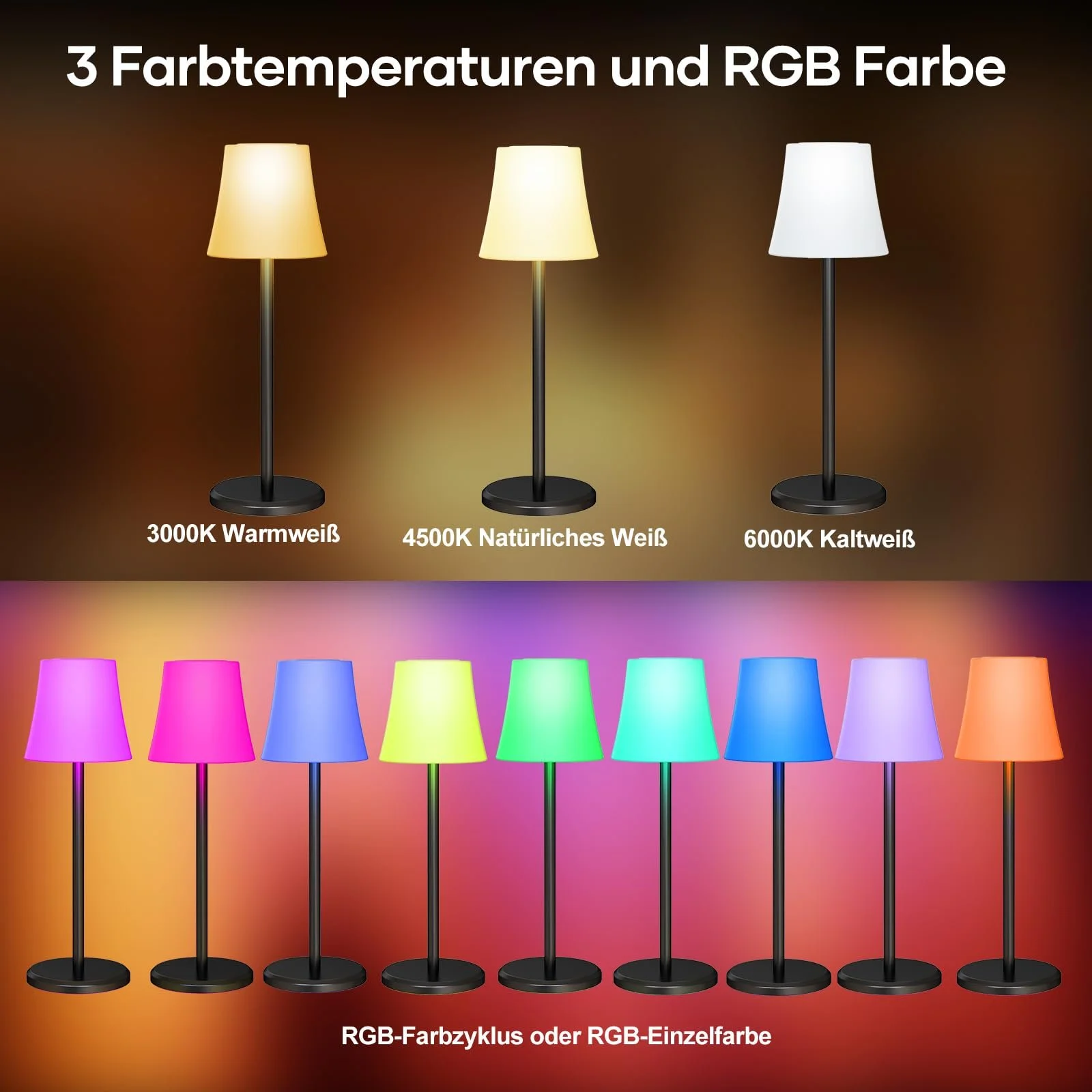 Настільна лампа Suright Wireless 3 колірні режими RGB комплект 2 шт. чорна, фото №2