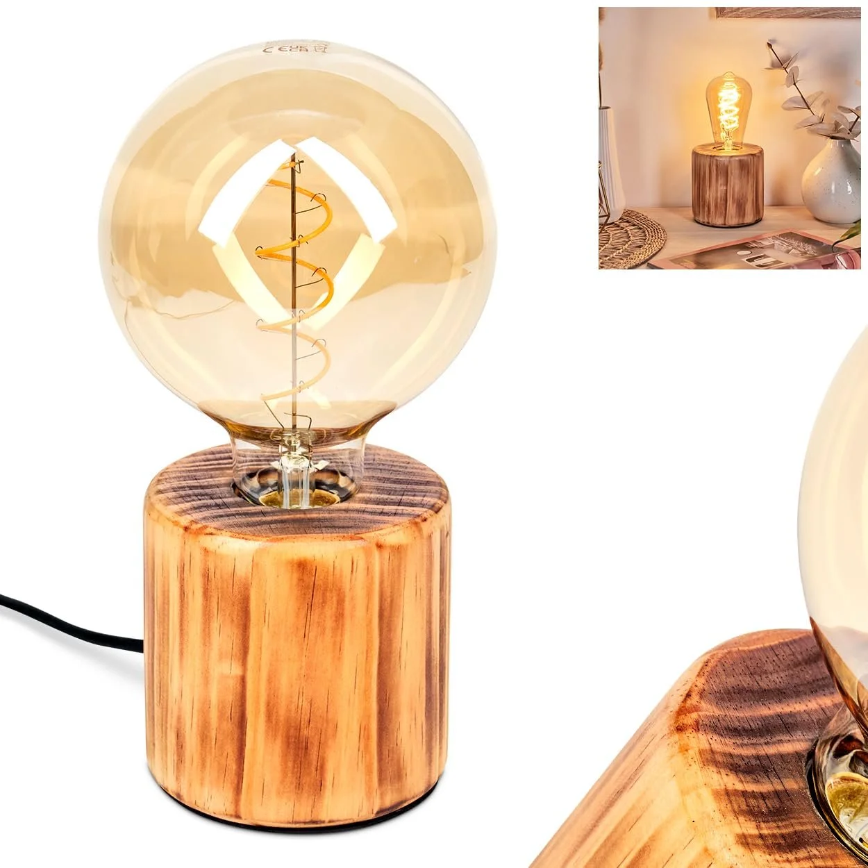 Настільна лампа HOFSTEIN Argea дерев'яна E27 Натуральна, фото №1