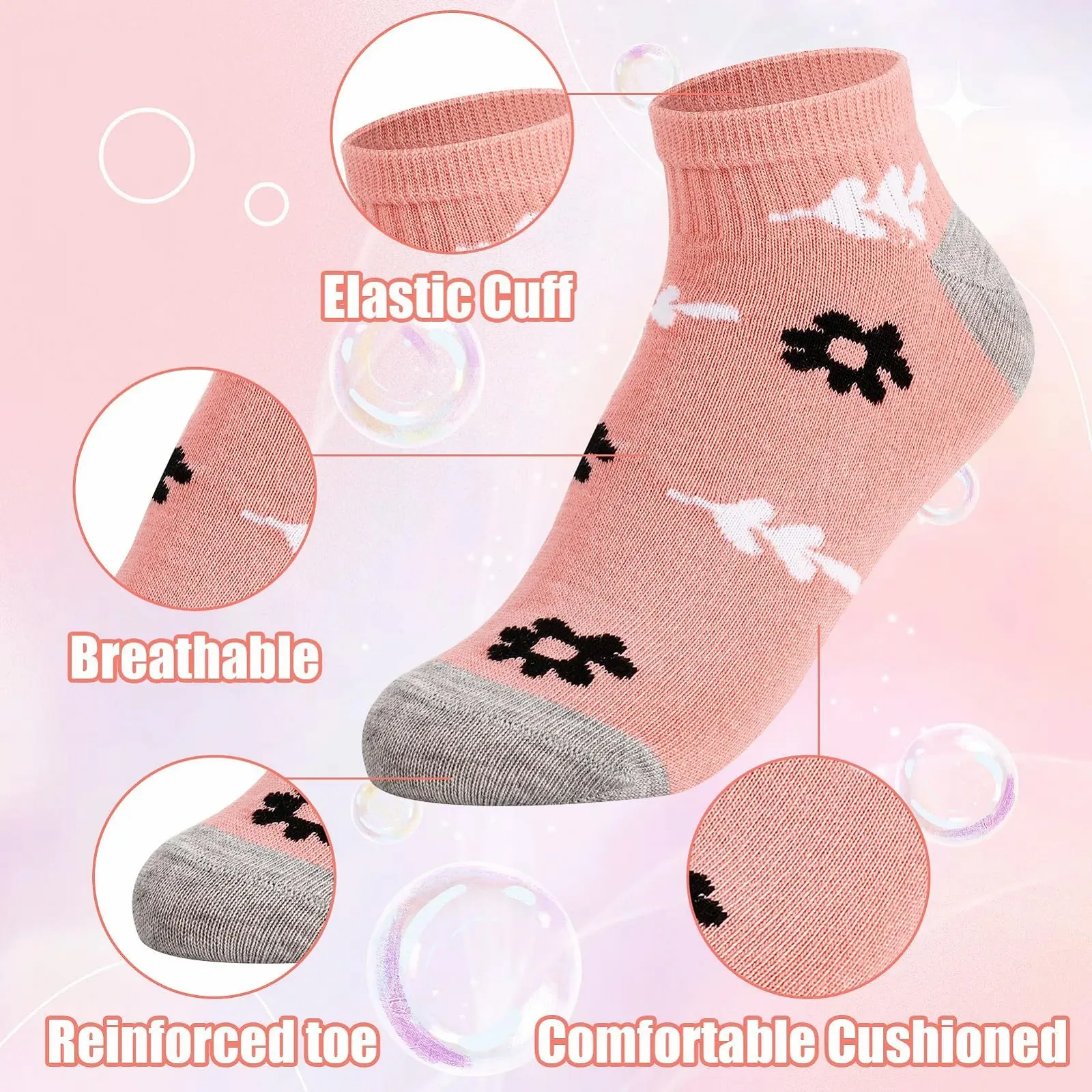 Носки короткие 10 пар для девочек и женщин 36-42 Спортивные носки Хлопковые носки Короткие носки для женщин Разноцветные спортивные носки, фото №3 Носки короткие 10 пар для девочек и женщин 36-42 Спортивные носки Хлопковые носки Короткие носки для женщин Разноцветные спортивные носки, фото №3