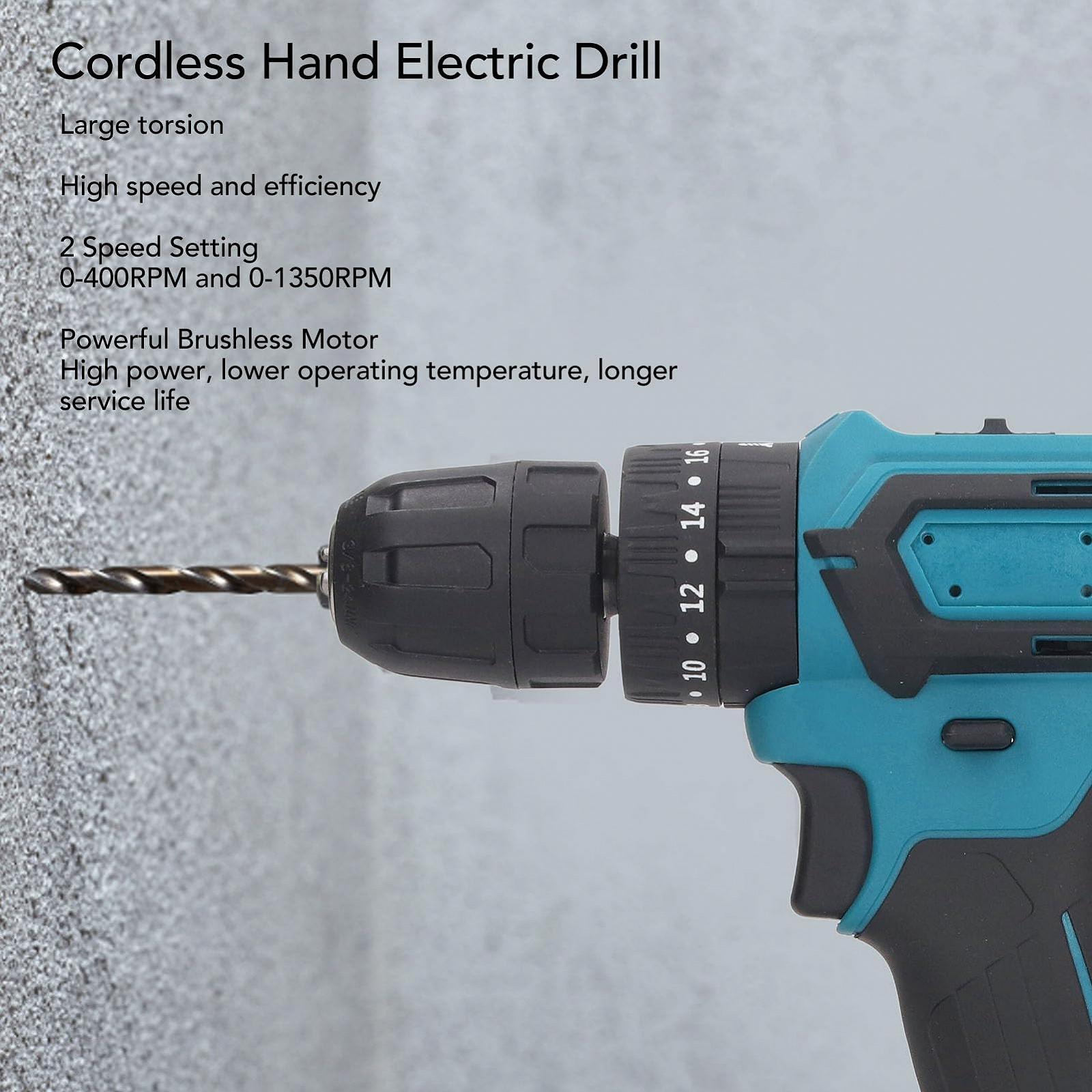 Аккумуляторная дрель Telituny Cordless Drill 2-Speed 3/8 24 UNF Keyless Drill Chuck с 2 батареями AC100-240V (ЕС Вилка), фото №7