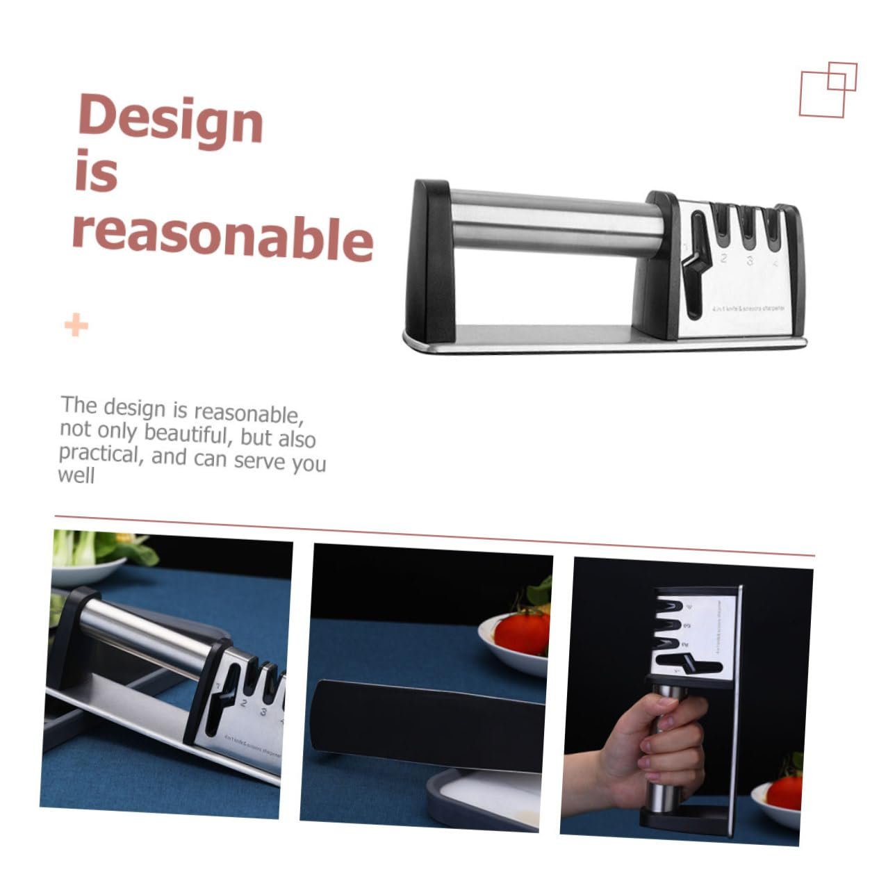 Точилка для ножей и ножниц SOLUSTRE с нескользящей эргономичной ручкой компактная настольная, фото №4