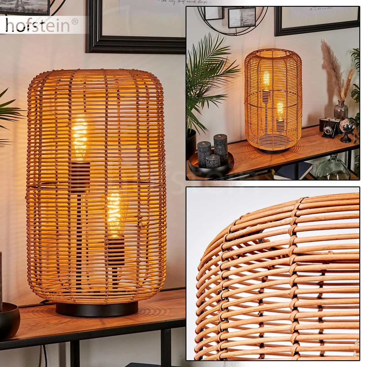 Настільна лампа Mulstrand Metal/Rattan Boho 2 x E27 Black/Natural, фото №2