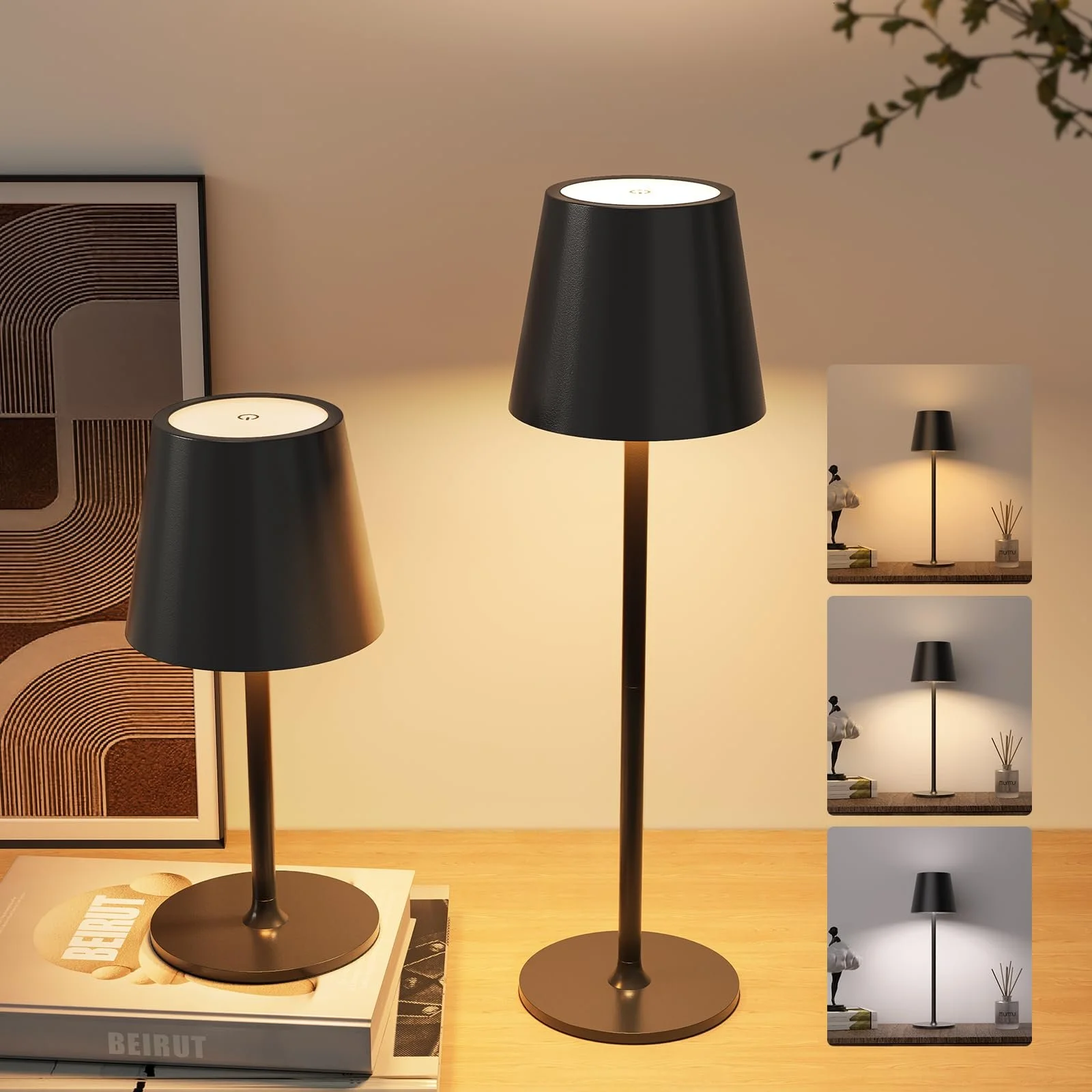 Настільна лампа LED акумуляторна 5000 мАг регульована за висотою 2 шт. Золото, фото №1