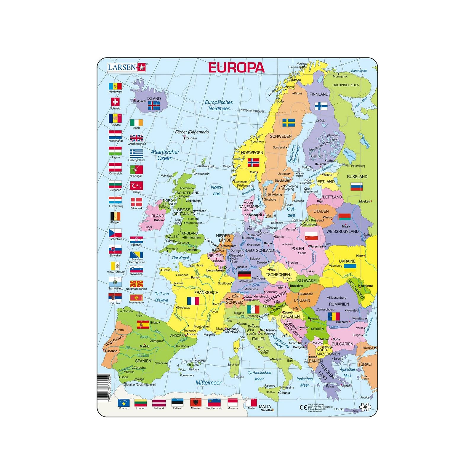 Пазл-рамка Larsen Europe Political Map of Europe K2 48 елементів Німецьке видання, фото №1
