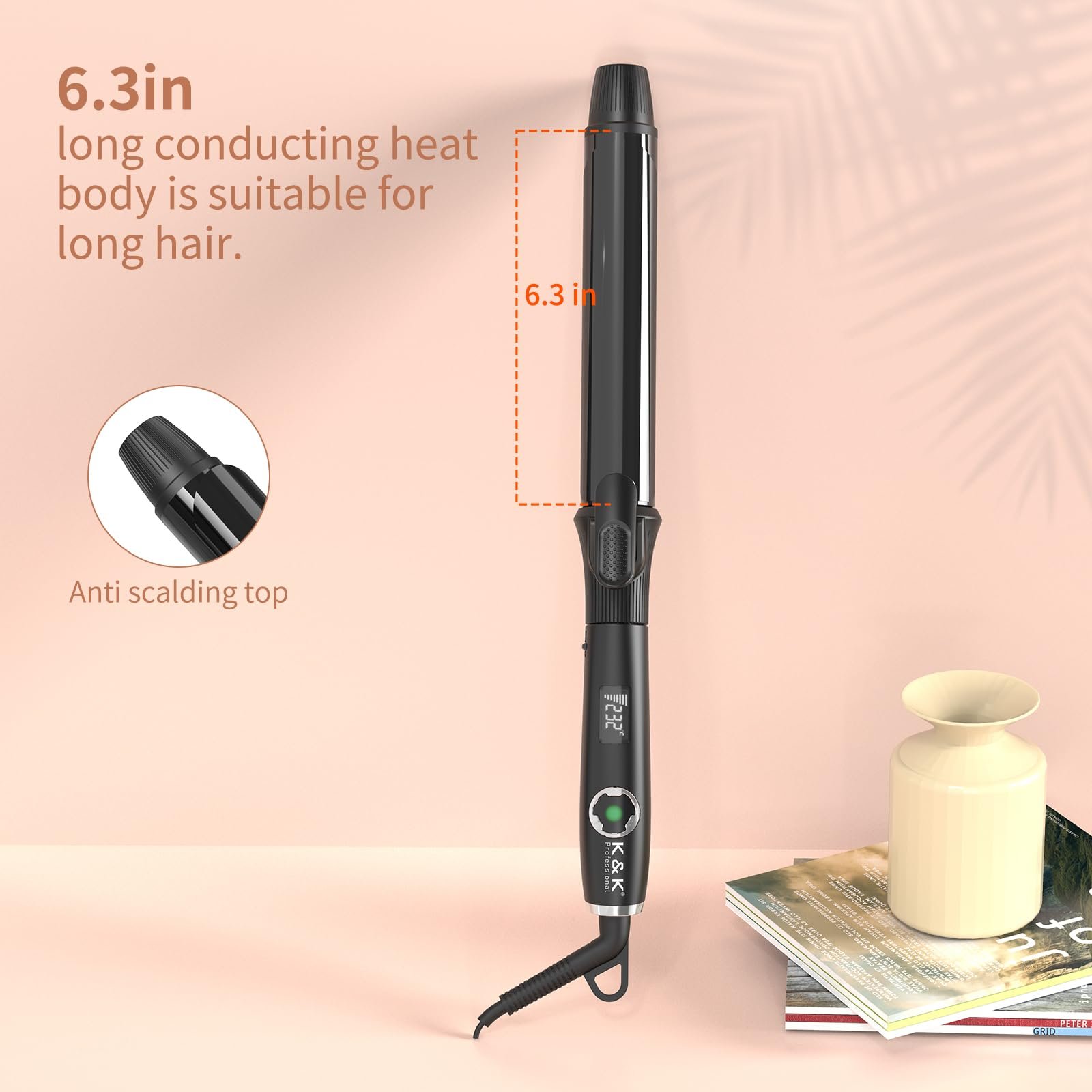 Плойка K&K Signature 32 мм керамическое покрытие MCH-нагрев цифровой дисплей 360° поворотный кабель 2,5 м, фото №6