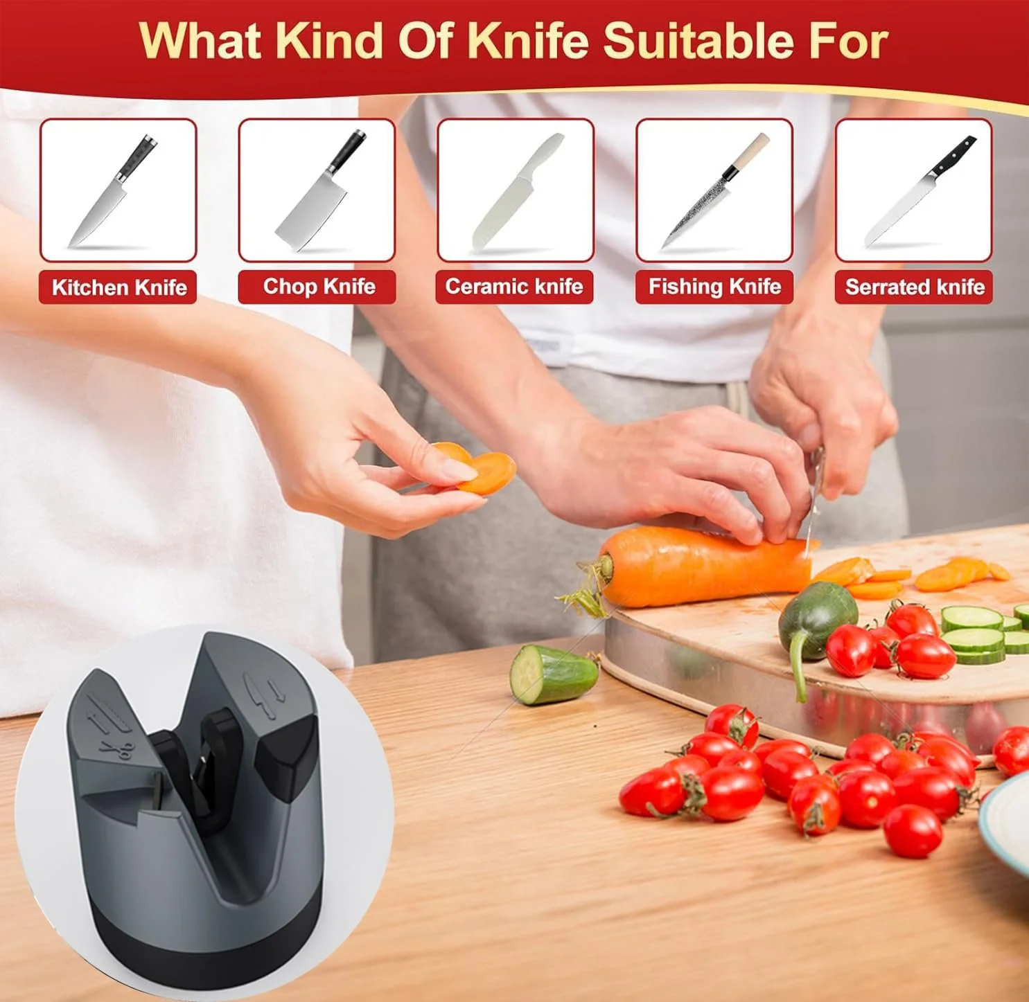 Точило для ножів VITEVER з присоскою для прямих, серрейторних ножів та ножиць сіра, фото №6