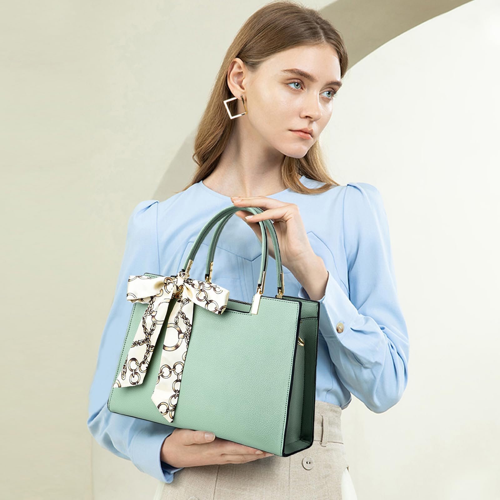 Сумка з верхньою ручкою NICOLE & DORIS Shopper, тоут, зі штучної шкіри, середня, три відділення, зелена, L, елегантна, фото №7