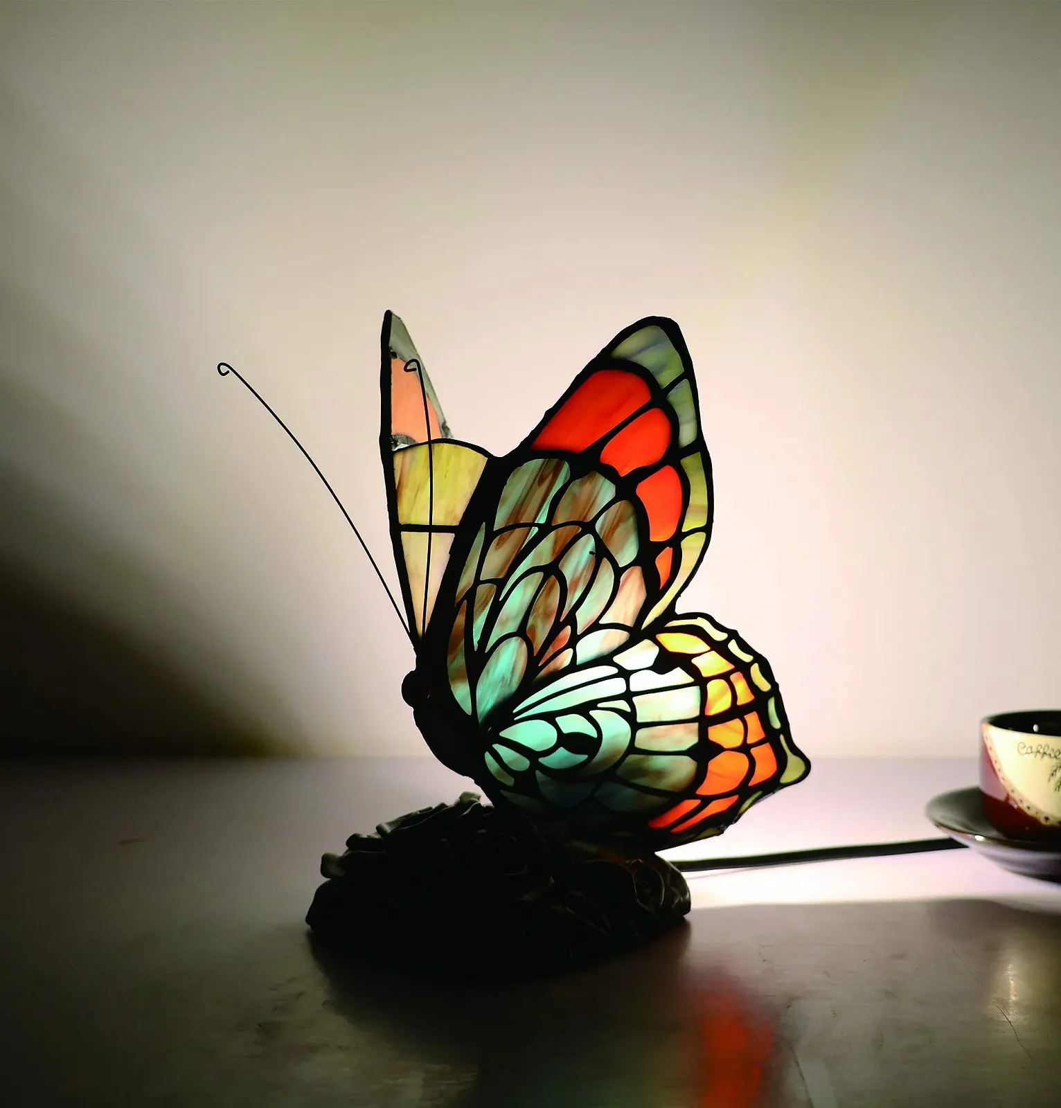 Настільна лампа Tiffany Style Butterfly E14 вітражне скло різнокольорова, фото №2