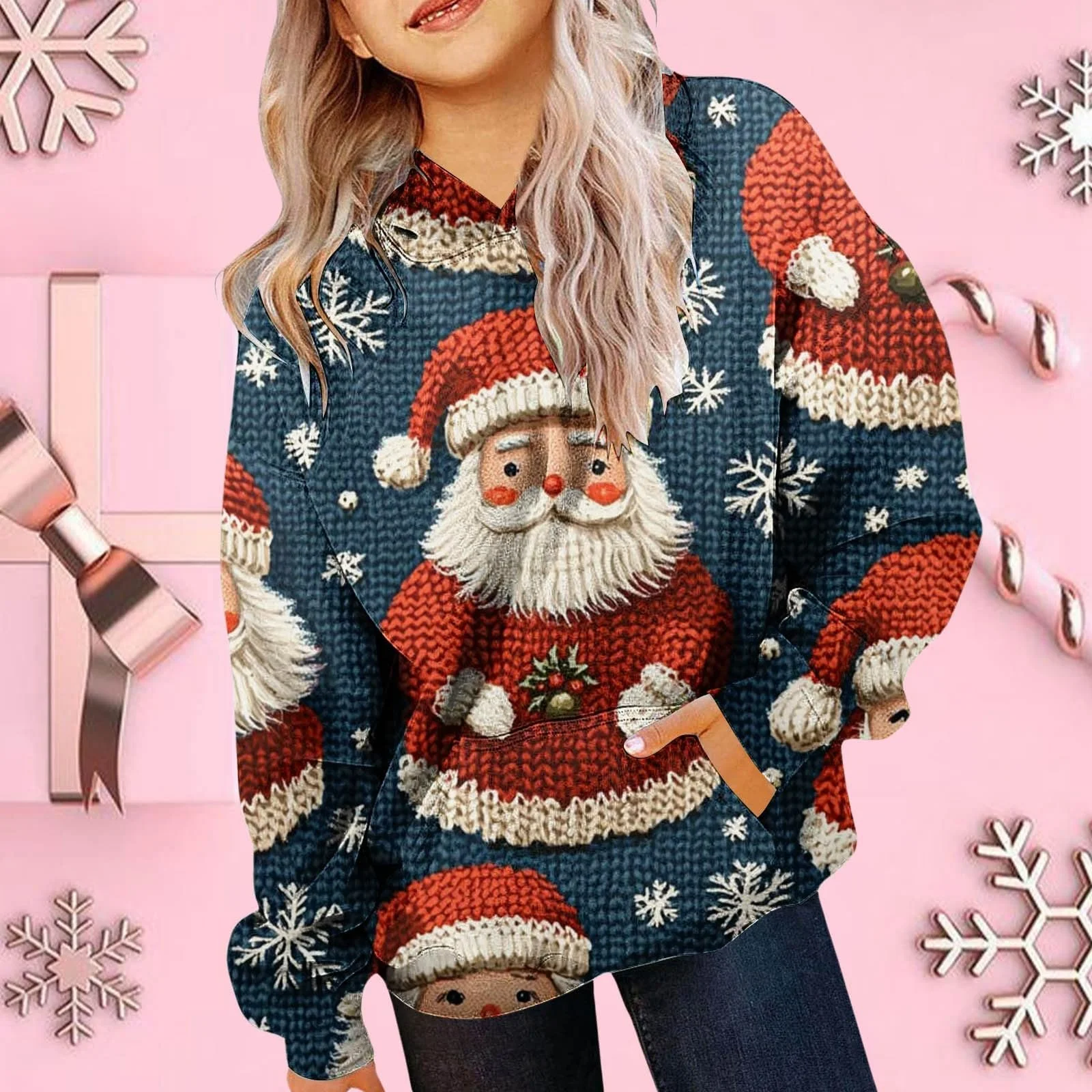 Худи Рождественский Принт Мягкий Свитшот с длинными рукавами Милый Пуловер для девочек, фото №3