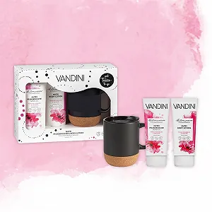 Набір подарунковий VANDINI Nutri: лосьйон для тіла, гель для душу, горнятко з корковою основою, 2 x 200 мл - Фото 1