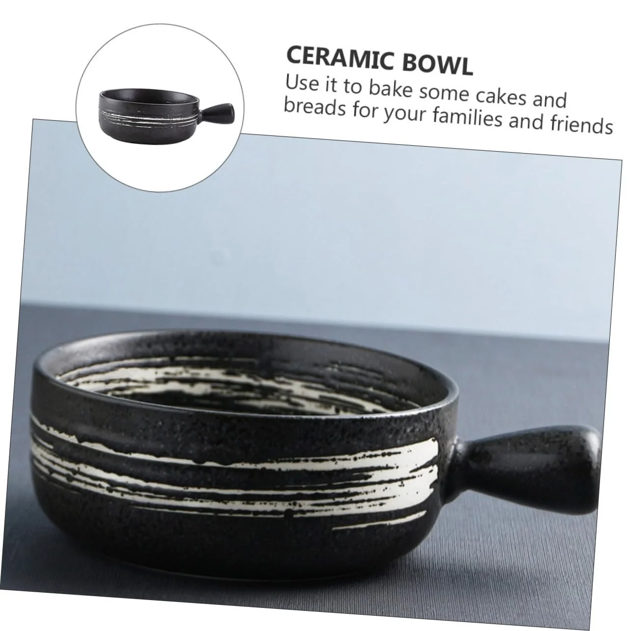 Миска для запікання керамічна з ручкою для мікрохвильової печі та духовки чорна, фото №8