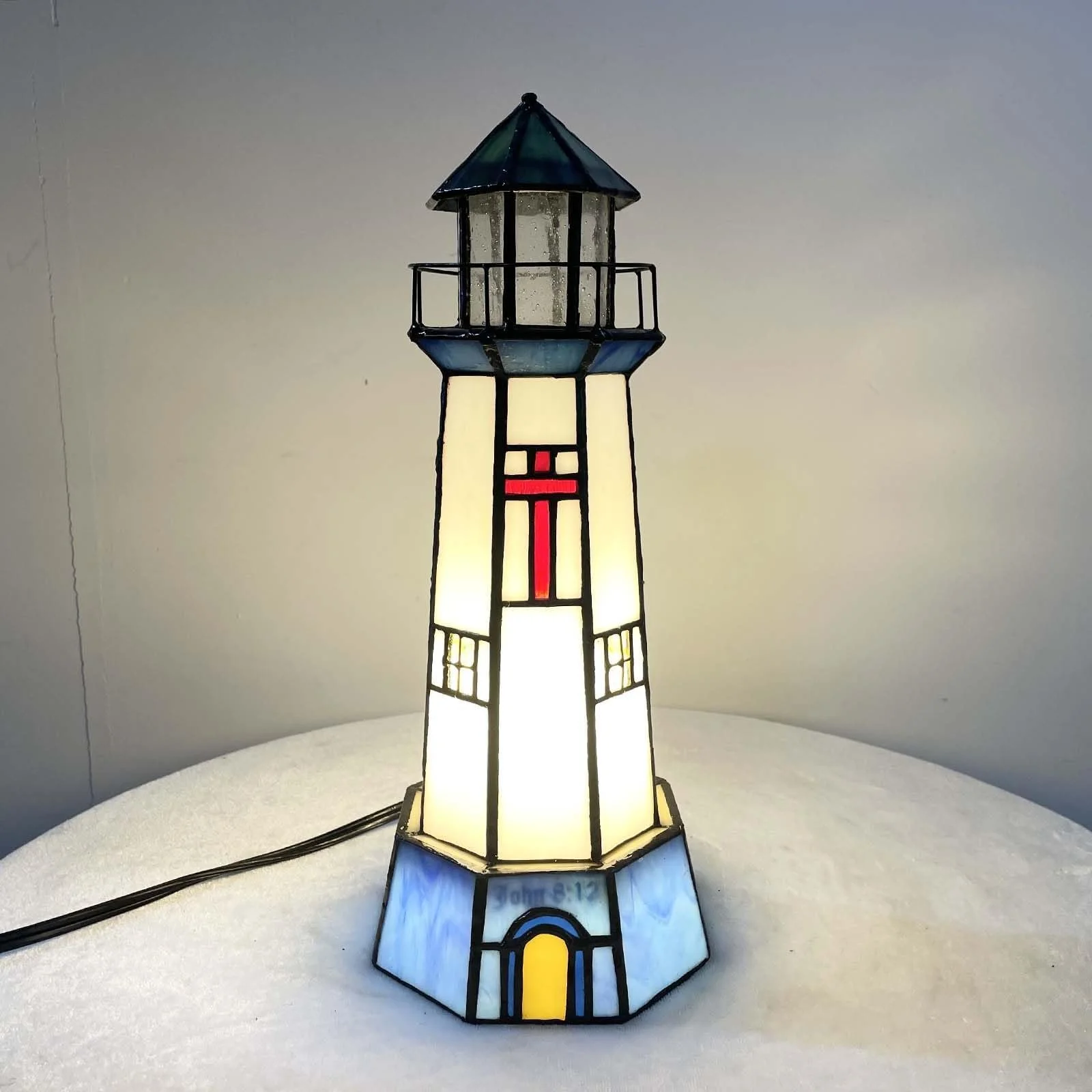Настільна лампа Bieye L33008 30cm Tiffany Style Вітражний маяк, фото №3