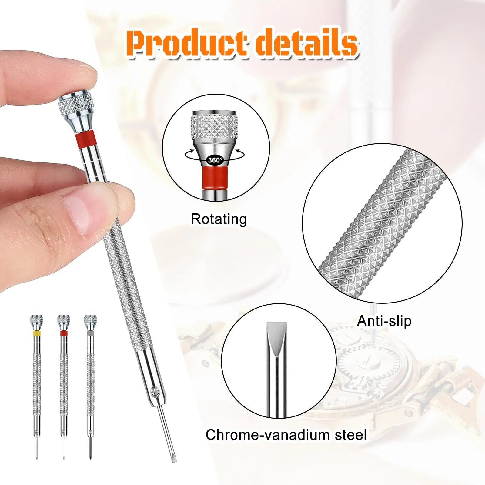 Набір викруток NOCHME 6 шт. професійний набір для ремонту годинників для зняття задньої кришки, заміна браслетів, батарей, скла, фото №3