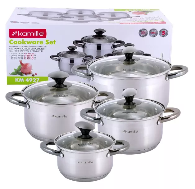 Набор кастрюль 8 предметов из нержавеющей стали Kamille KM-4927, фото №1 Набор кастрюль 8 предметов из нержавеющей стали Kamille KM-4927, фото №1