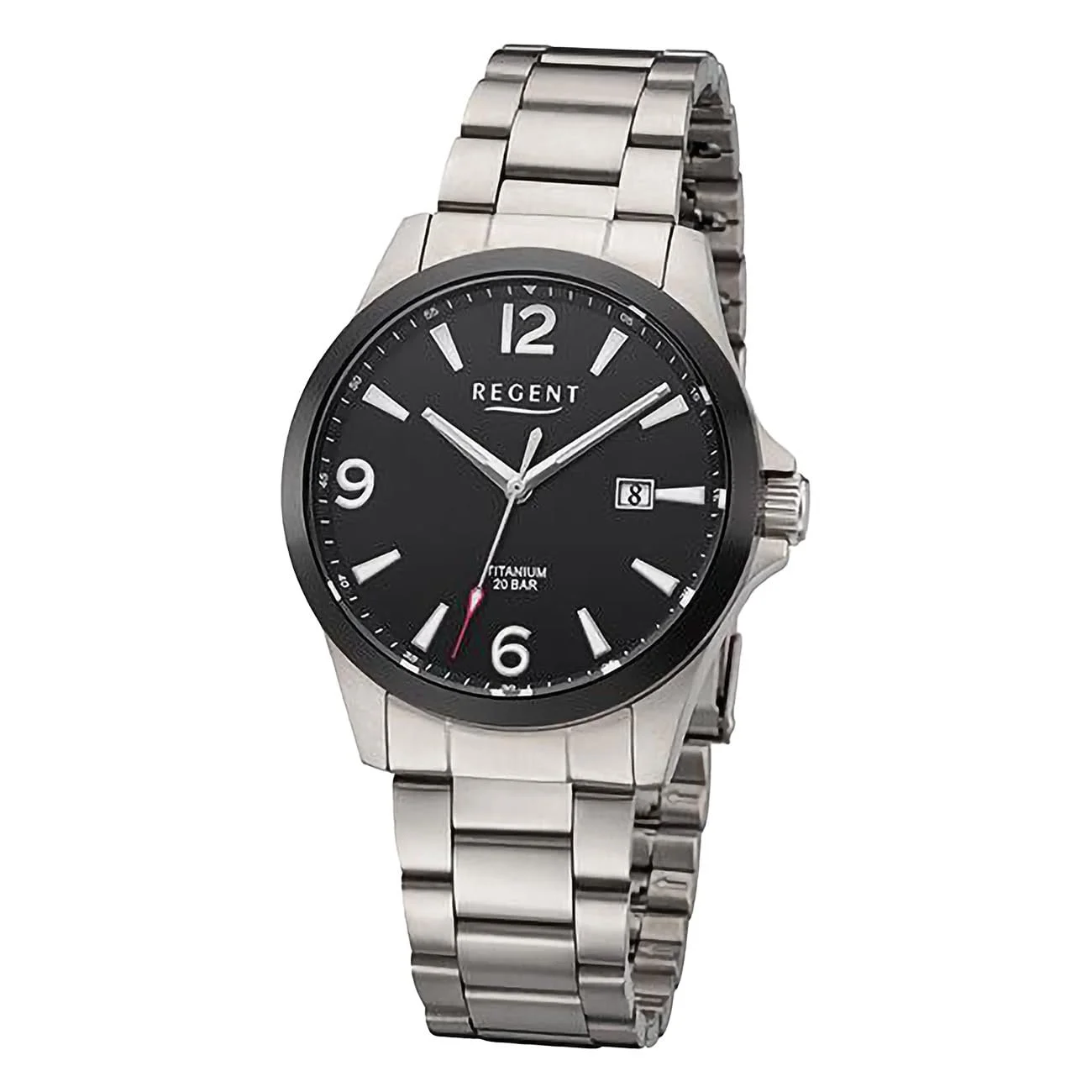 Мужские часы REGENT Титан, титановый корпус 39 мм, кварцевый механизм, 20 Bar, арабские цифры, дата, черный, браслет, фото №1 Мужские часы REGENT Титан, титановый корпус 39 мм, кварцевый механизм, 20 Bar, арабские цифры, дата, черный, браслет, фото №1