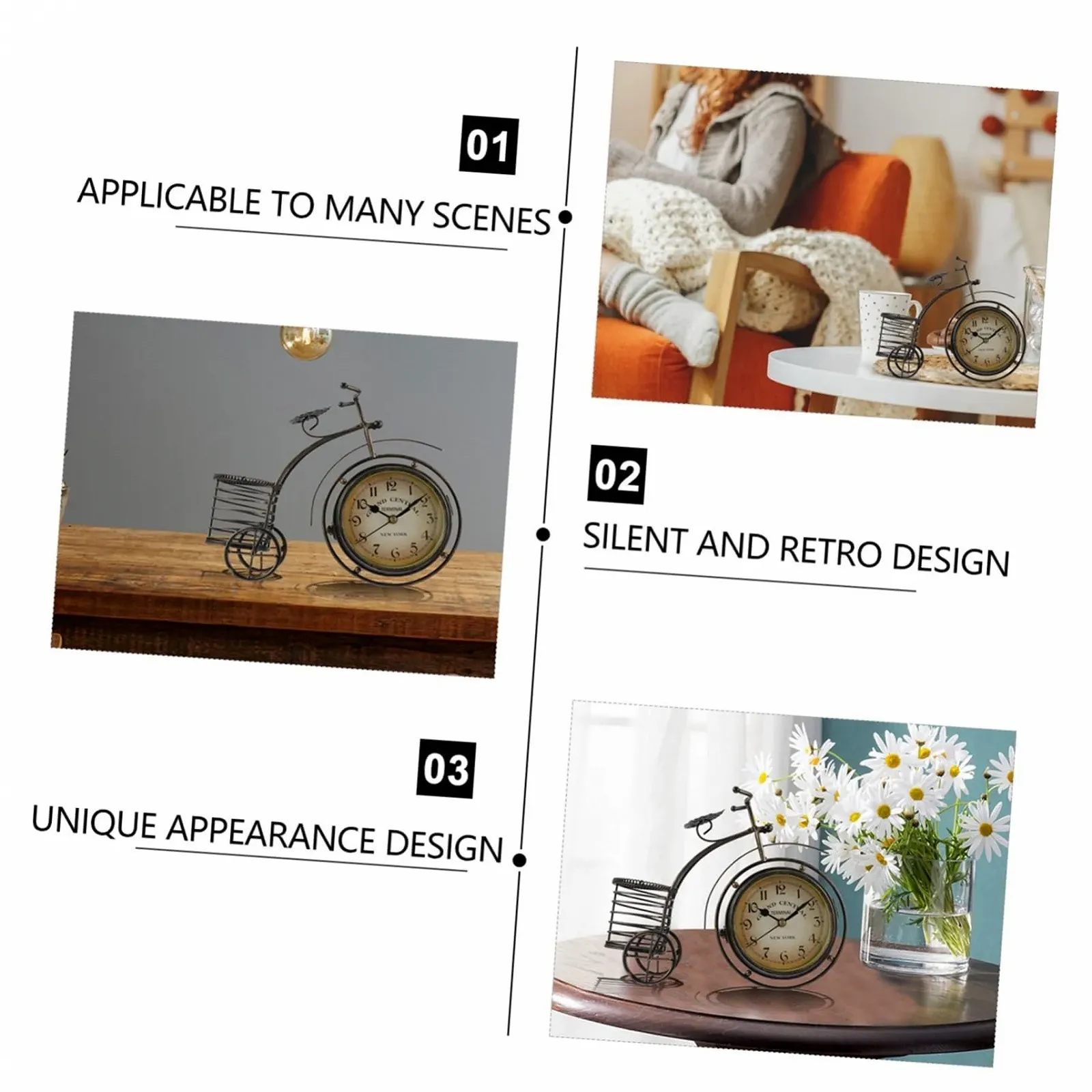 Годинник настільний PartyKindom Металевий для дому, вітальні, їдальні, спальні, офісу, безшумний механізм, що не цокає, фото №7