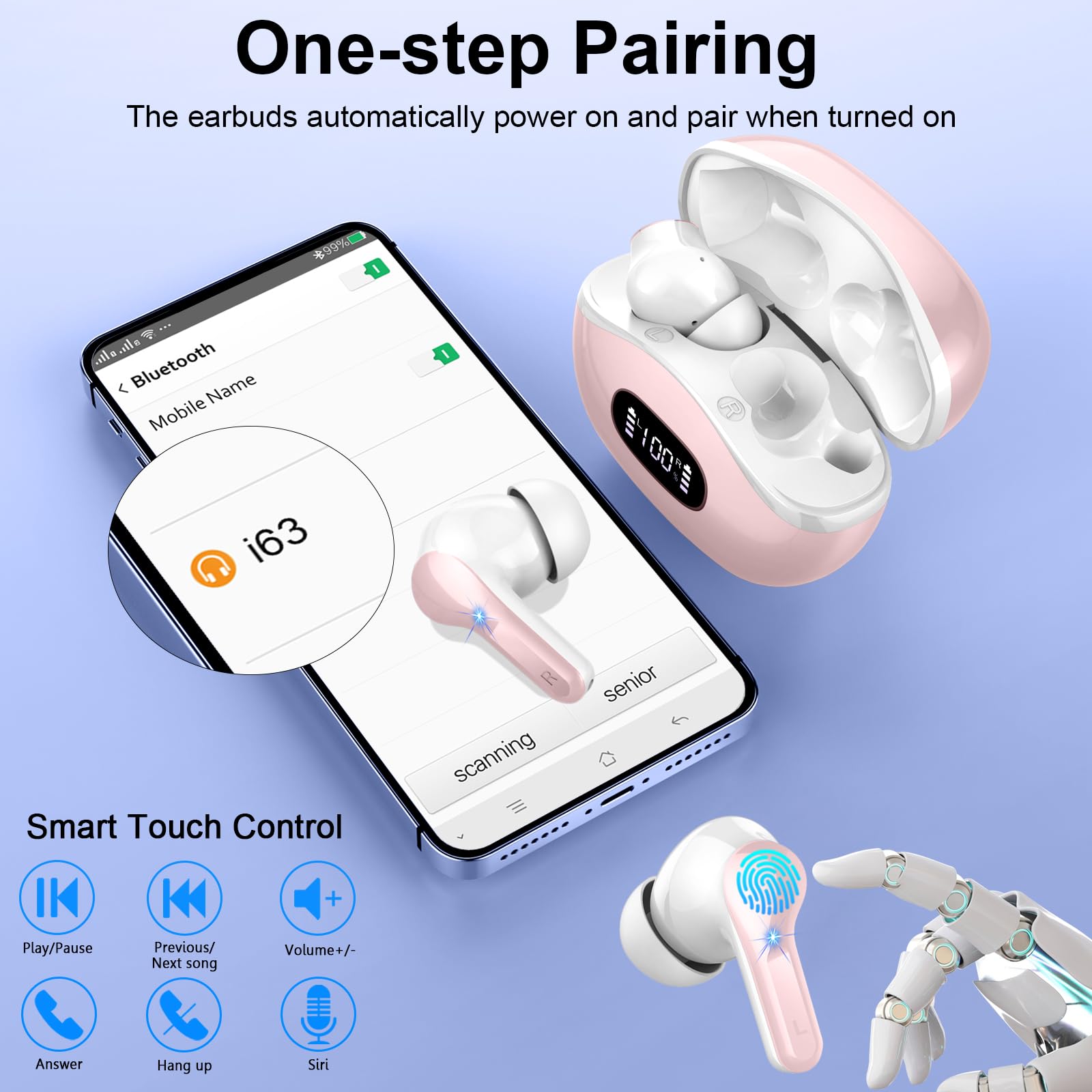 Беспроводные наушники AOTONOK Bluetooth 5.3 с 4 ENC микрофонами для подавления шума Мини глубокий бас стереозвук, фото №7