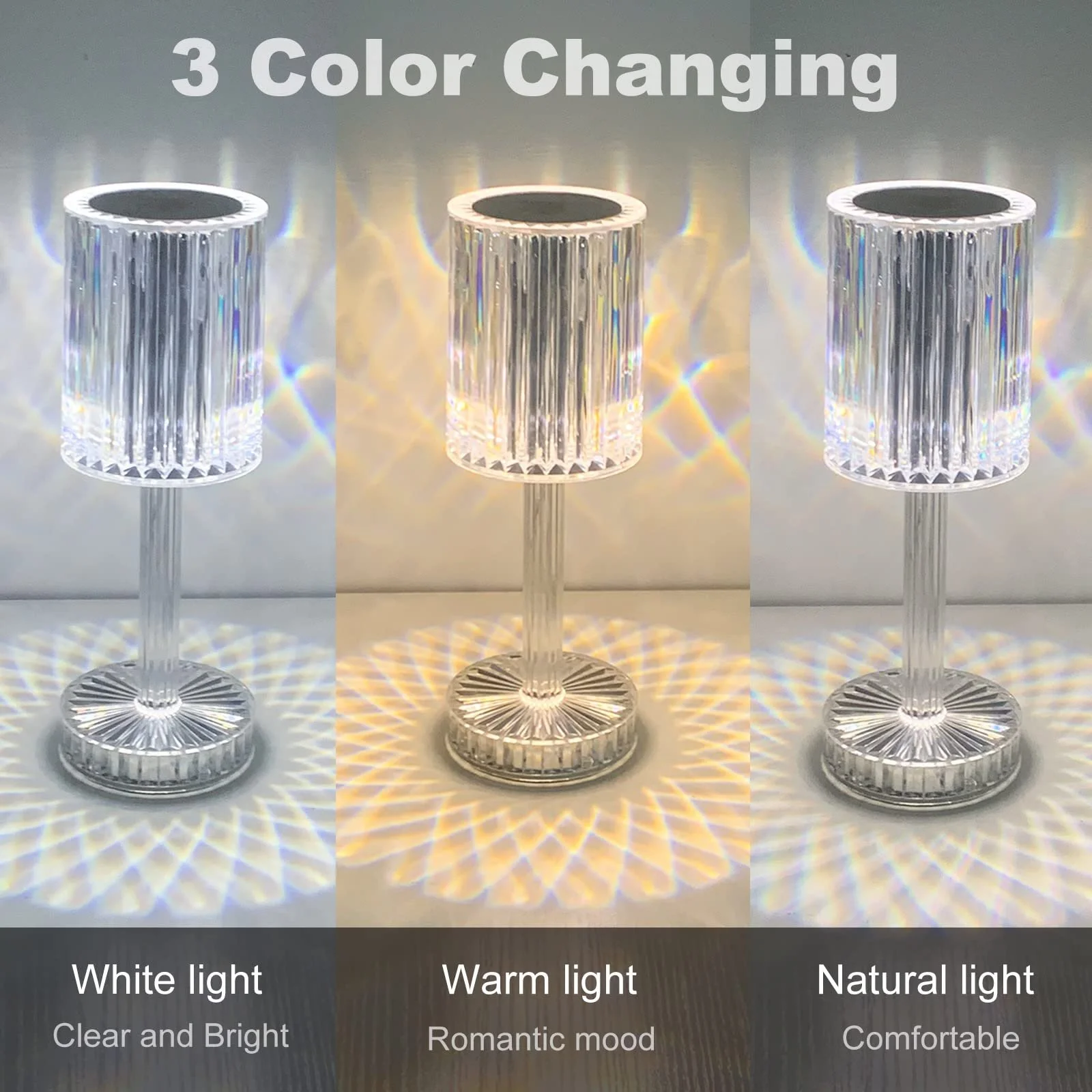 Настільна лампа XVZ LED Кришталева Акумуляторна 2000 мАг Сенсорна Димер, фото №2