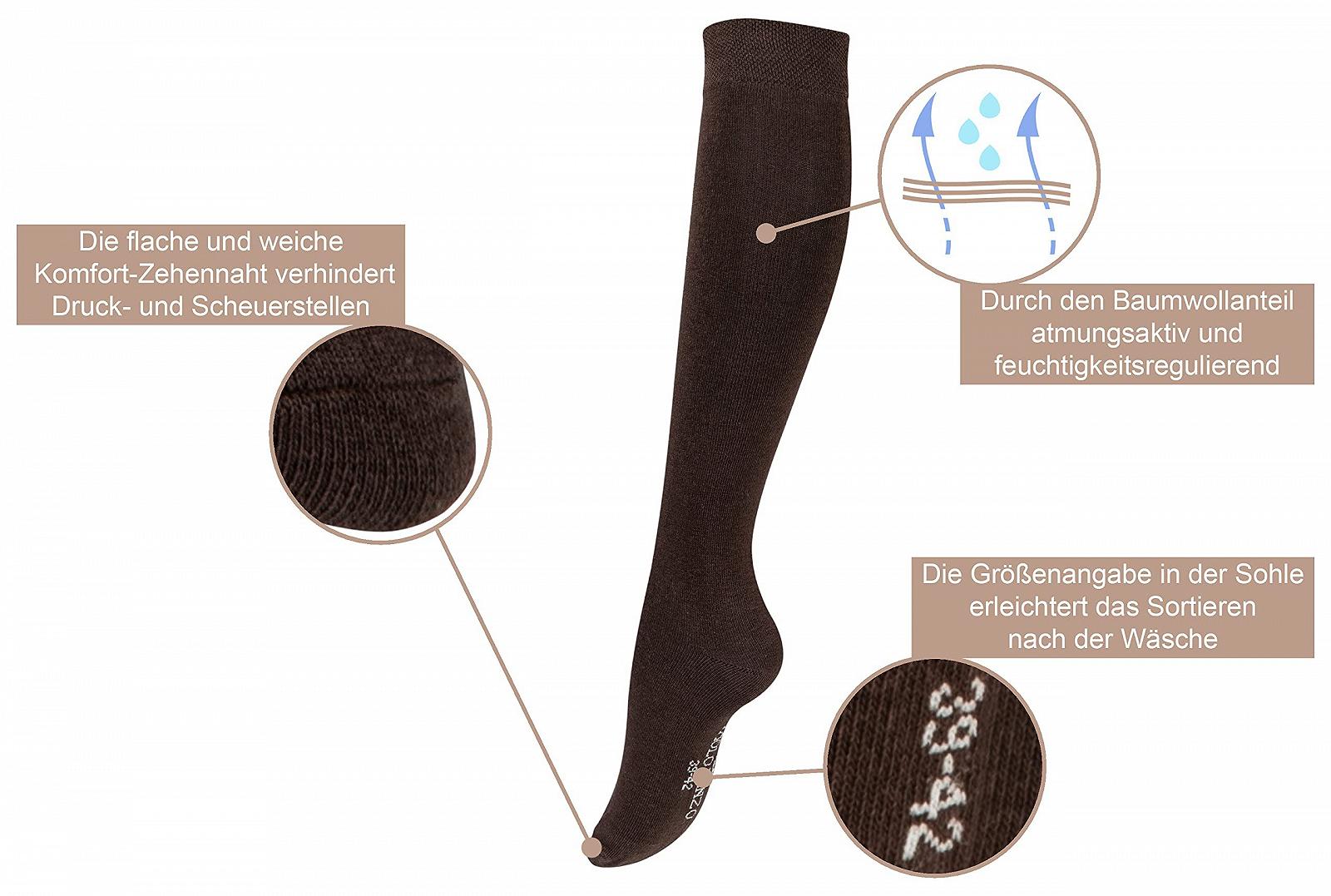 Женские гольфы Хлопок Однотонные 3 или 6 пар - Длинные носки дышащие - Широкий комфортный пояс из пике - Oeko-Tex Standard 100, фото №4