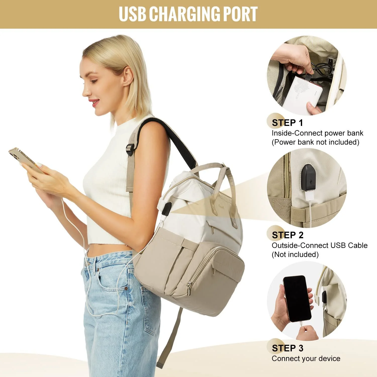 Рюкзак для ноутбука LOVEVOOK 17" 40 x 30 x 20 см Beige Khaki, фото №5 Рюкзак для ноутбука LOVEVOOK 17" 40 x 30 x 20 см Beige Khaki, фото №5