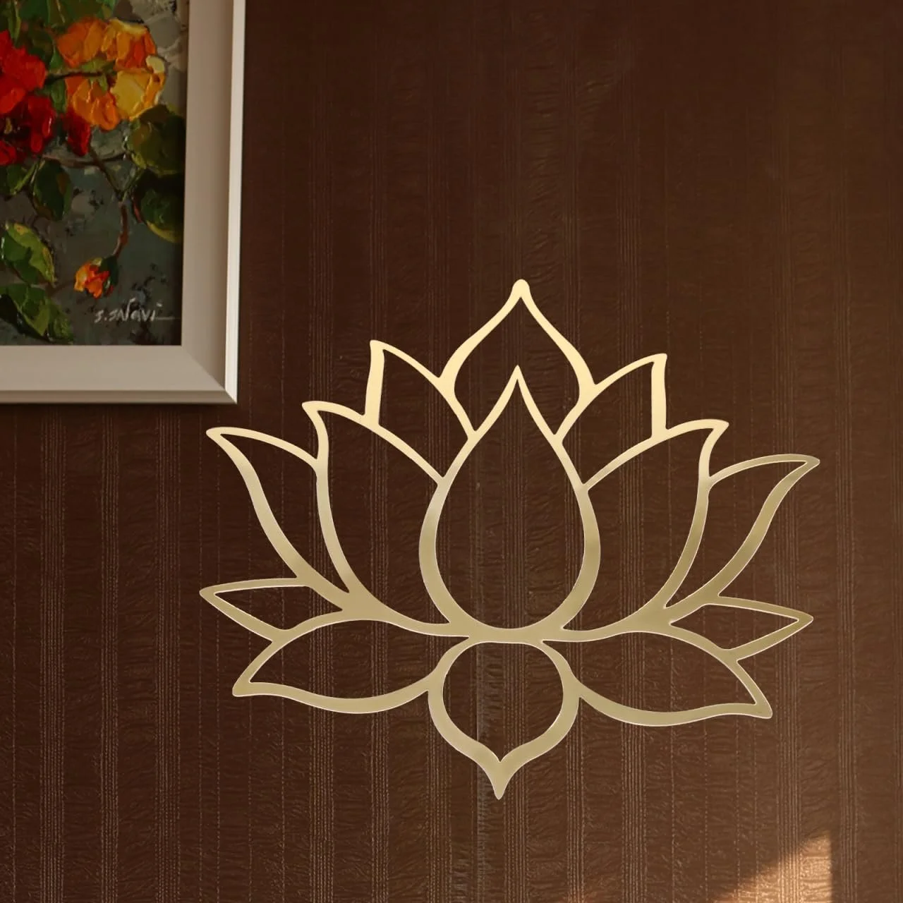 Наклейки на стіну OSALADI Lotus Flower 3 шт. дзеркальні акрилові Золотистий, фото №4