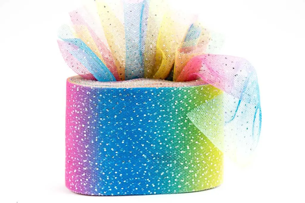 Фатин для бантиков Лентомания 57мм радужный с серебристыми точками (Tulle6-rnbw), фото №1