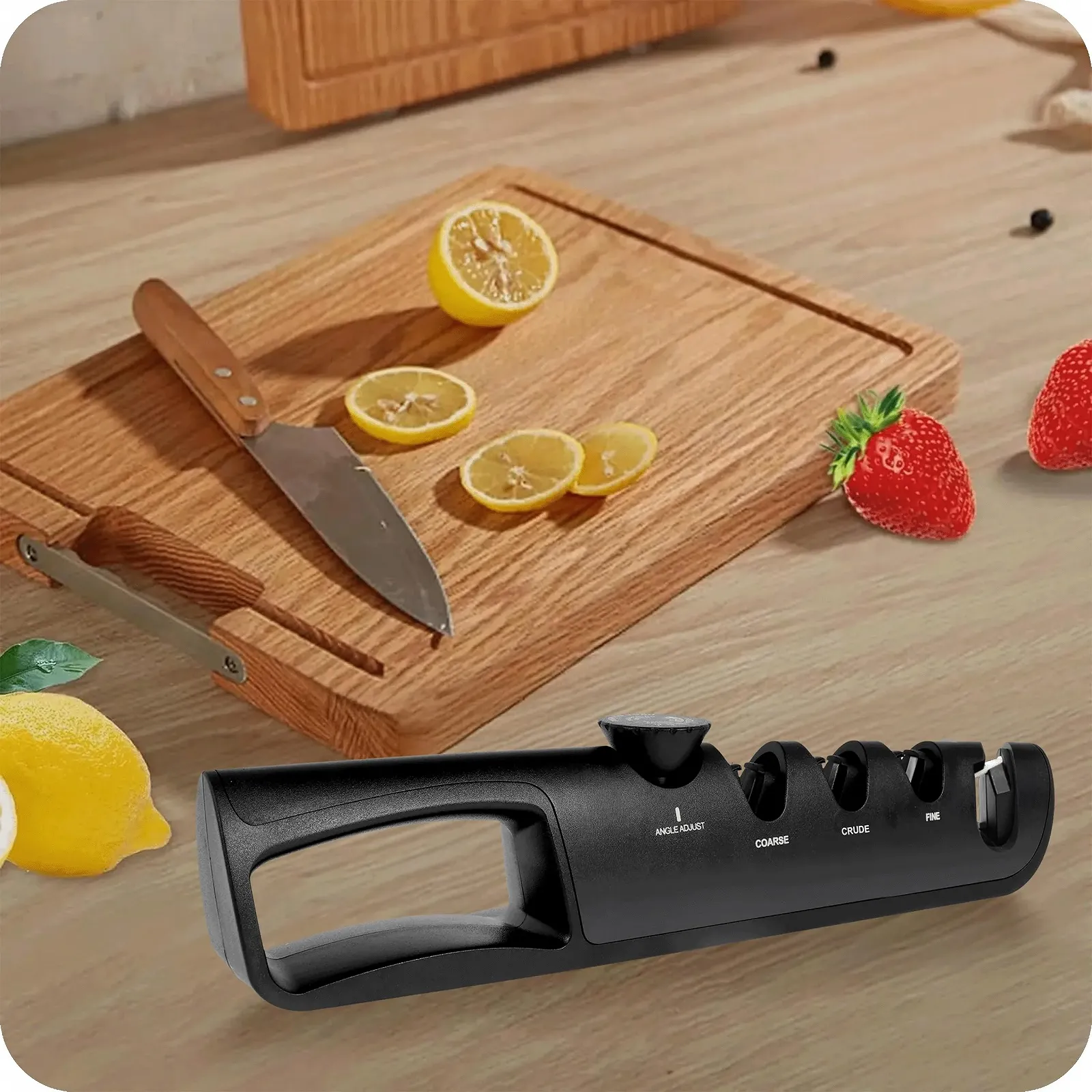 Точилка для ножів KRUMAD 3-рівнева Регульований кут Вольфрамова сталь та кераміка, фото №6