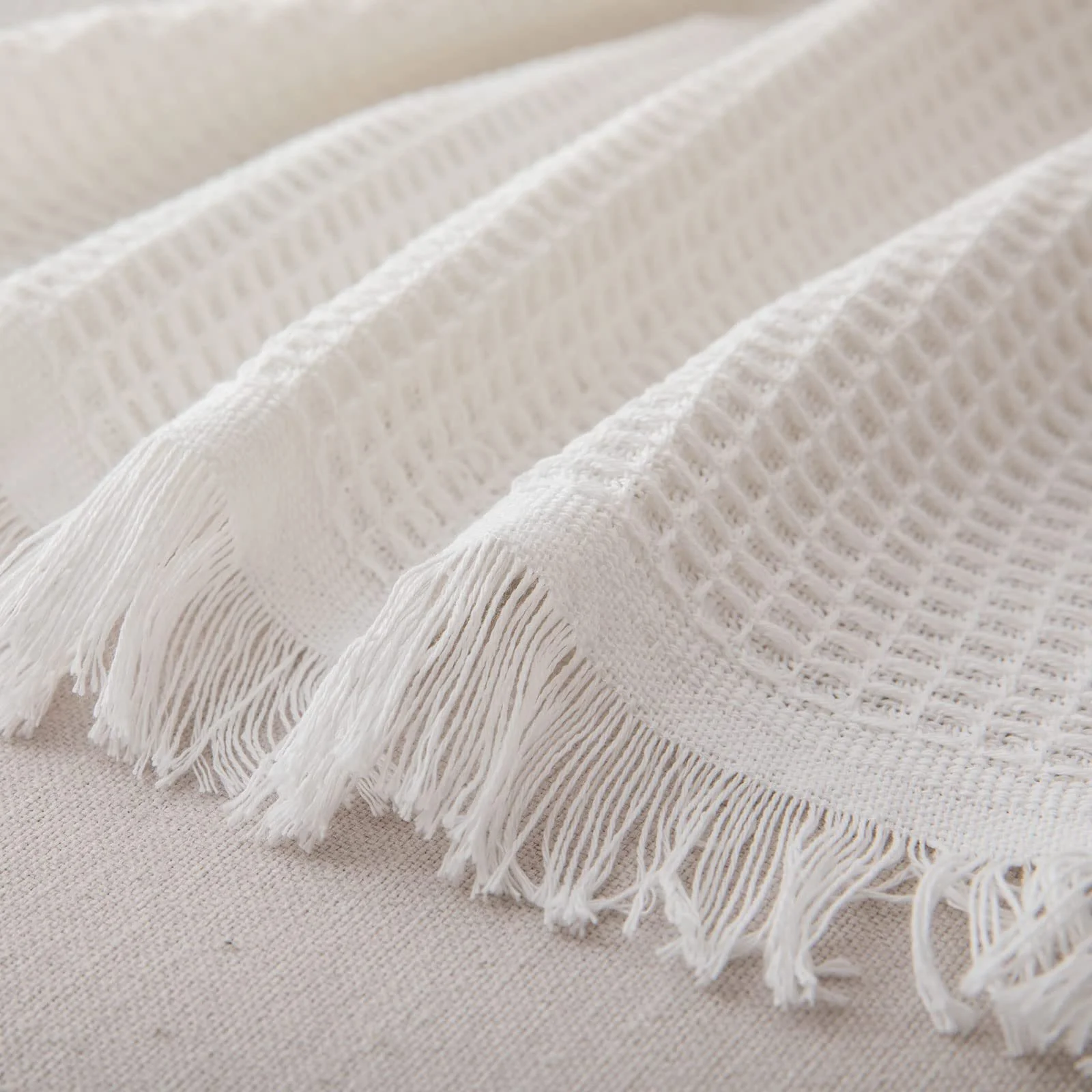 Плед на диван вафельный с кисточками Premium Reversible Белый, 180 x 300 см, фото №5
