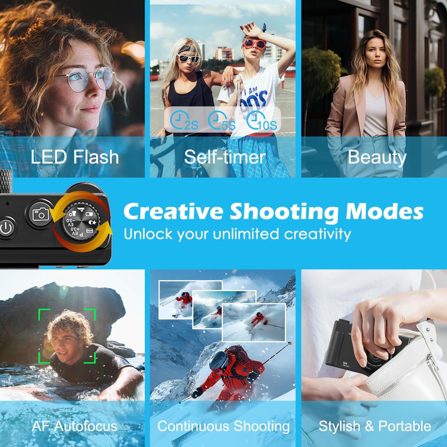 Цифрова камера Arosser UHD 5K 75MP 18X Zoom 2.83 дюйми 180° екран 64GB SD Retro Black, фото №6