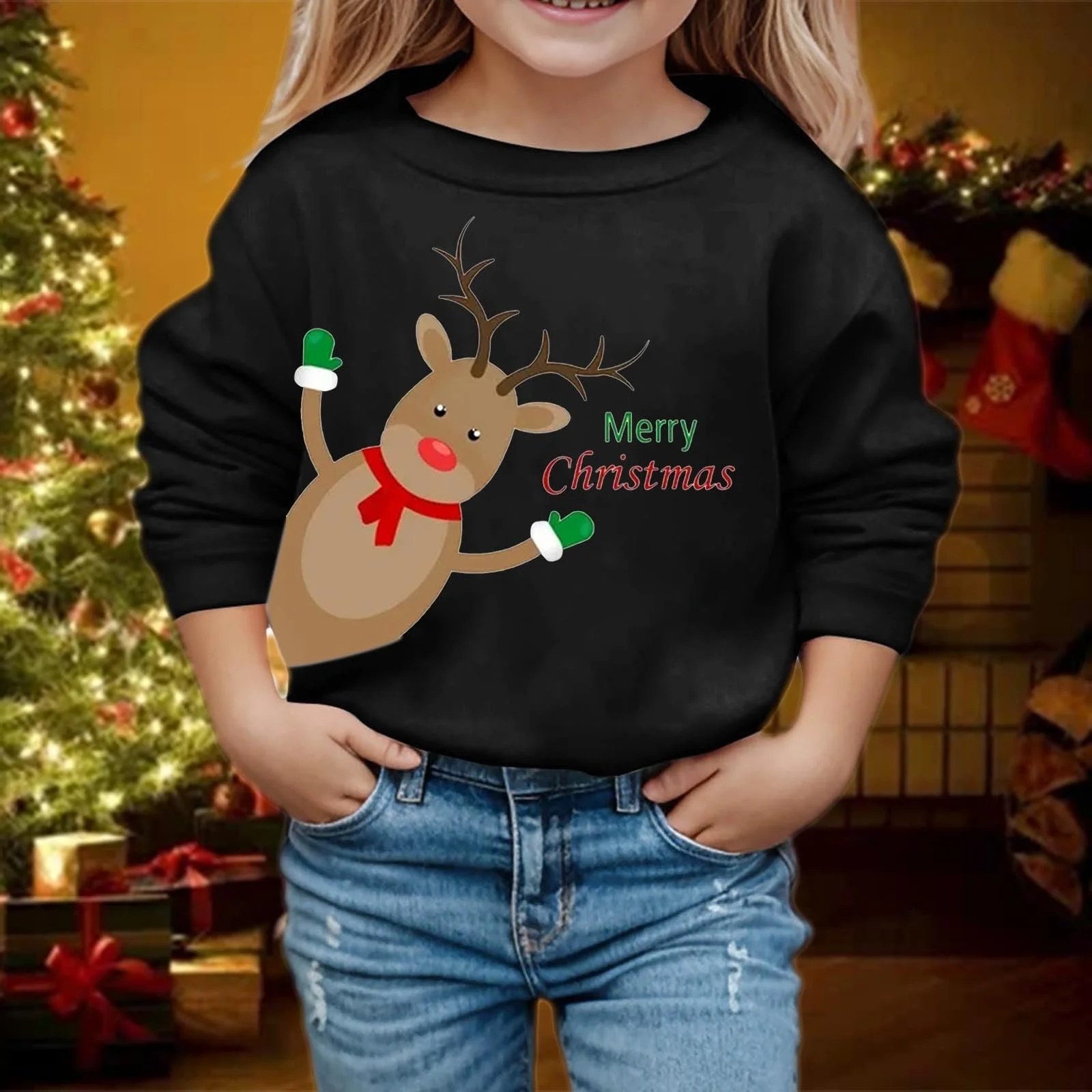 Детский рождественский джемпер 134, Детская осенне-зимняя рождественская толстовка с принтом - Free, фото №3