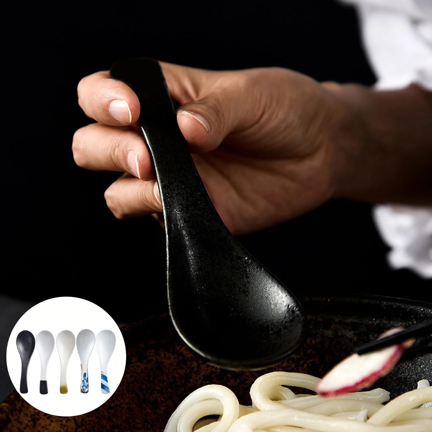 Ложка Керамическая Набор 5 шт, Ретро Китайская Ложка для Рамен Супа, Японская Ложка для Супа, Азиатские Столовые Приборы для Рамен Лапши, Бытовая Ложка для Супа Белый, фото №5