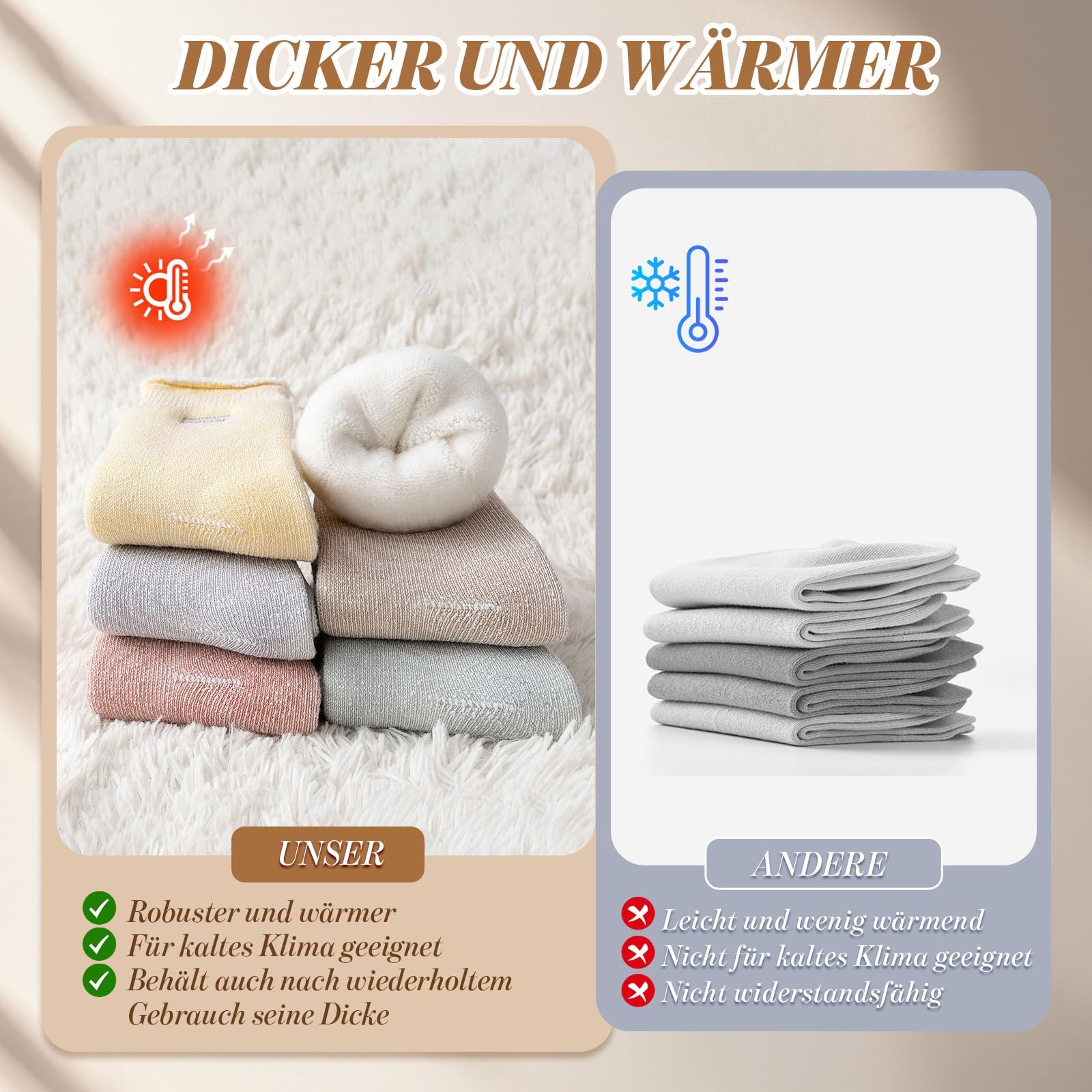 Термоноски Женские (6 пар) Размер 35-39 Комфортные Теплые Носки Мягкие Толстые Носки для сна Плюшевые Утолщенные Зимние Носки с гофрированием, фото №3