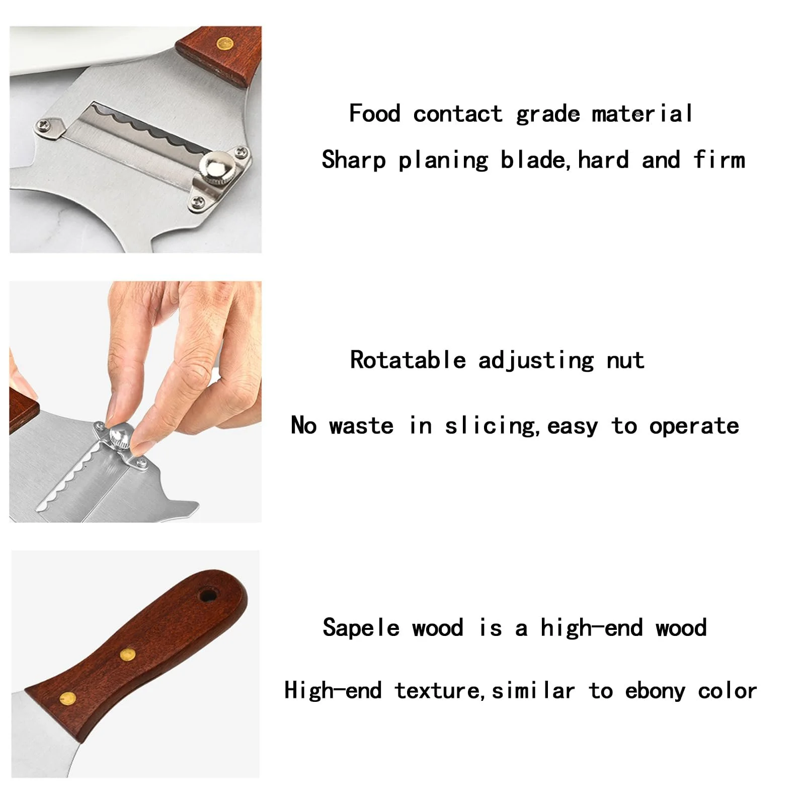 Слайсер Gourmebel для трюфелів з нержавіючої сталі з дерев'яною ручкою, фото №3