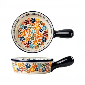 Противень Dxcaicc Керамический с одной ручкой Пятилистный цветок Синий Оранжевый Красный - Фото 1