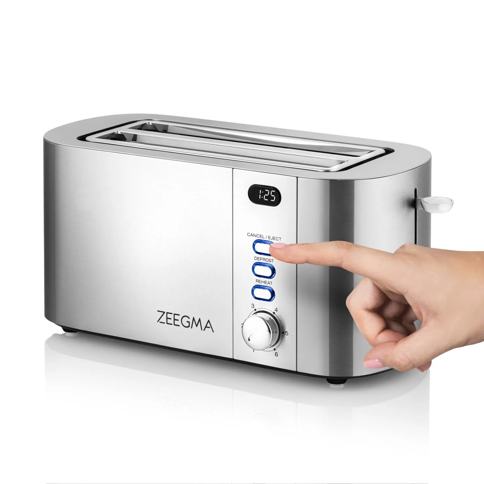 Тостер ZEEGMA TOSTEE CHEF 4 скибочки Нержавіюча сталь 1500 Вт Розморожування Підігрів Зупинка Відсік для крихт Світлодіодний таймер 6 рівнів, фото №3