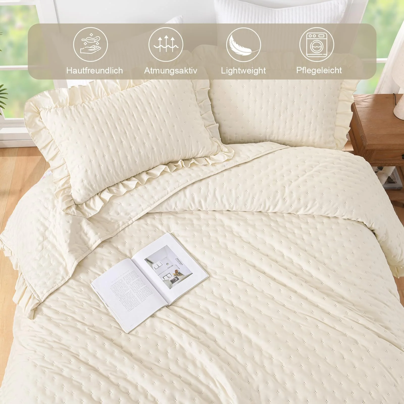 Покривало WONGS BEDDING 220 x 240 см Бежевий з 2 наволочками 50 x 75 см, фото №4