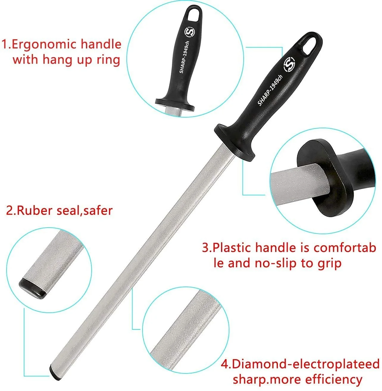 Мусат NC 31 см Алмазний професійний стрижень для заточування Овальний Чорний, фото №3