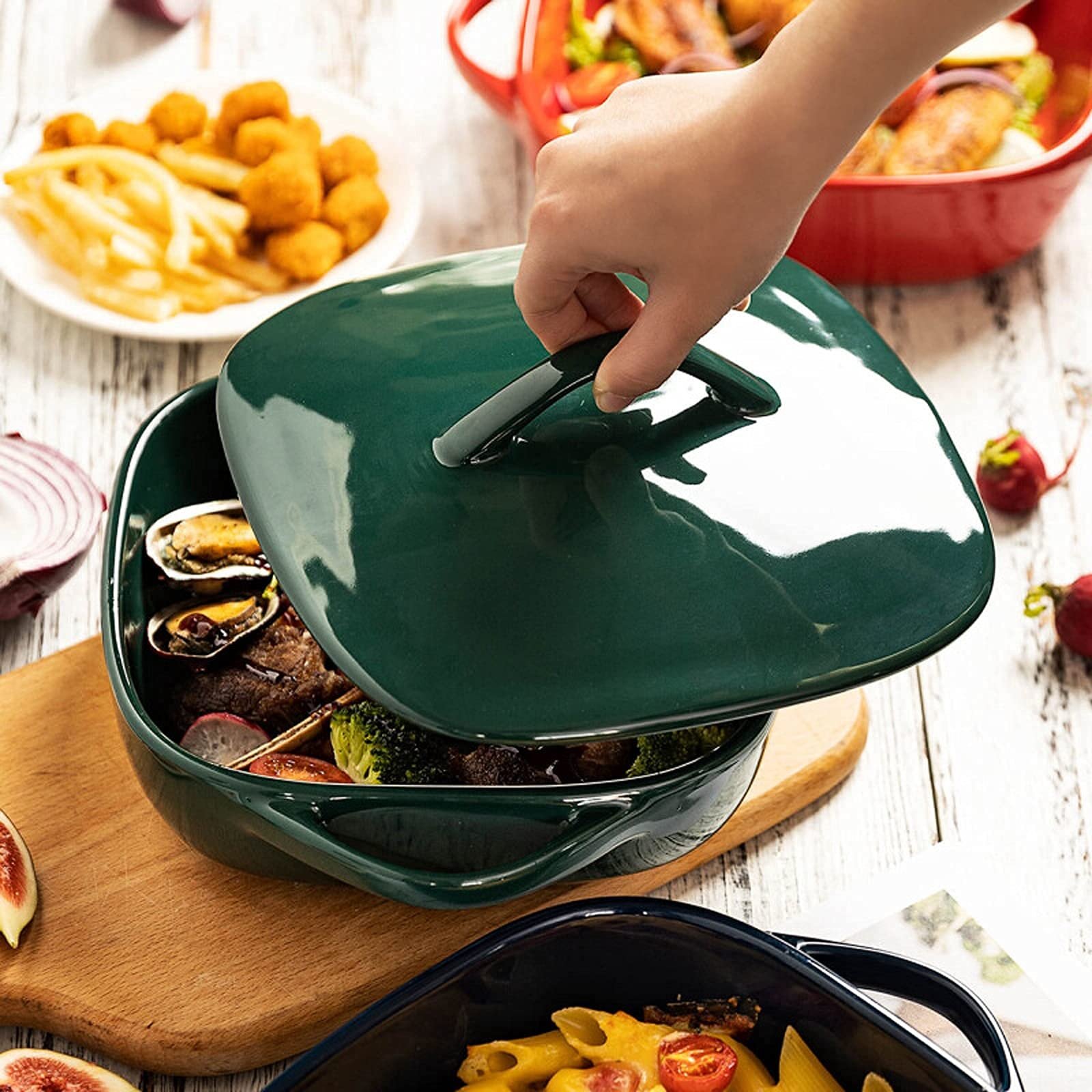 Форма для запекания CLQ керамическая с крышкой квадратная Зеленая, фото №5