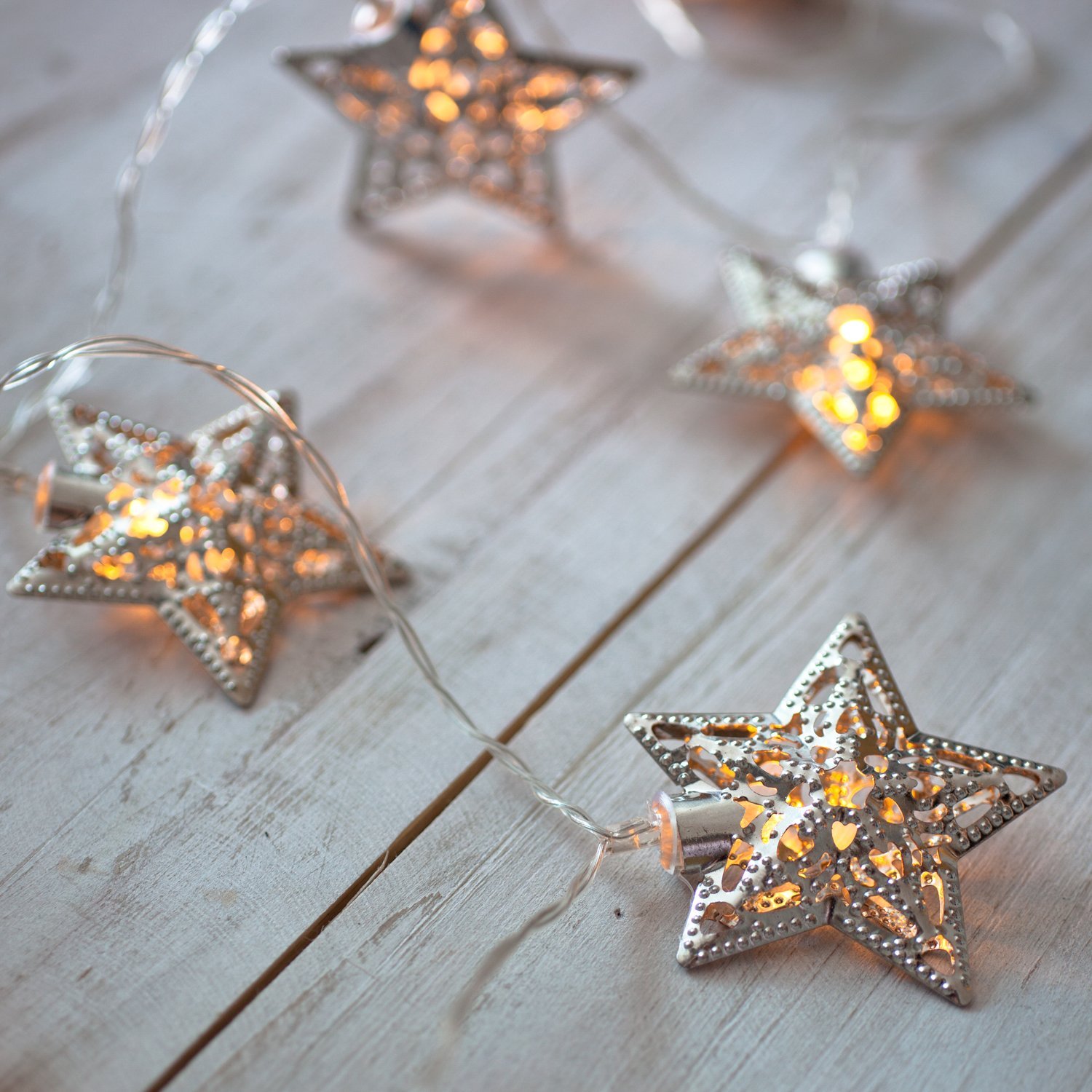Гірлянда Lights4fun Fairy Star 10 LED срібна, живлення від батарейок, фото №2