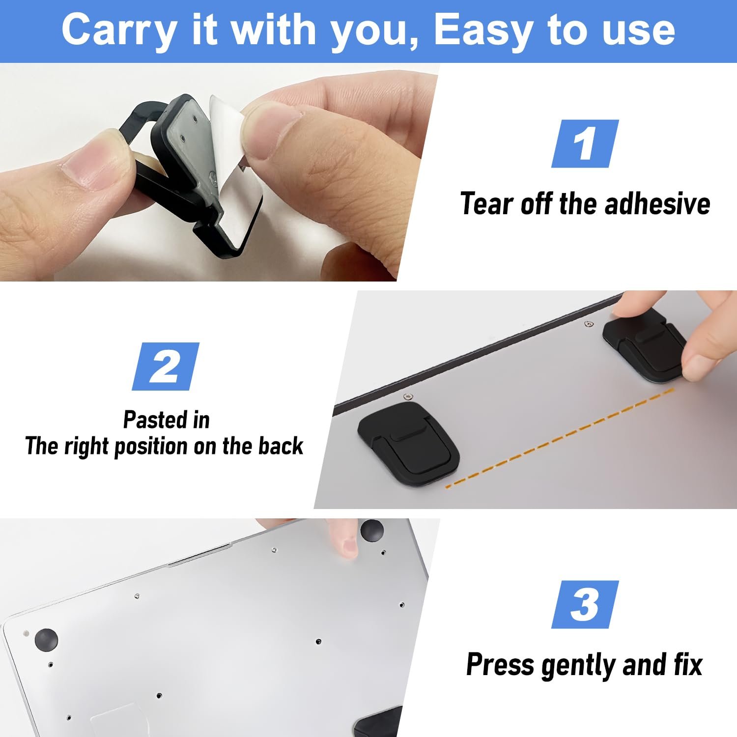 Подставка для клавиатуры портативная, 2 шт, складные ножки для ноутбука с нескользящим силиконом, мини-подставка для ноутбука самоклеящаяся, невидимая подставка для компьютерной клавиатуры для стола (черный), фото №6