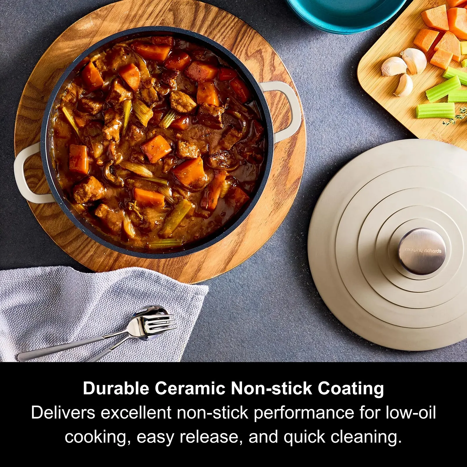 Жаровня Morphy Richards 851254 24 см Литий алюміній Антипригарна Кремова, фото №2