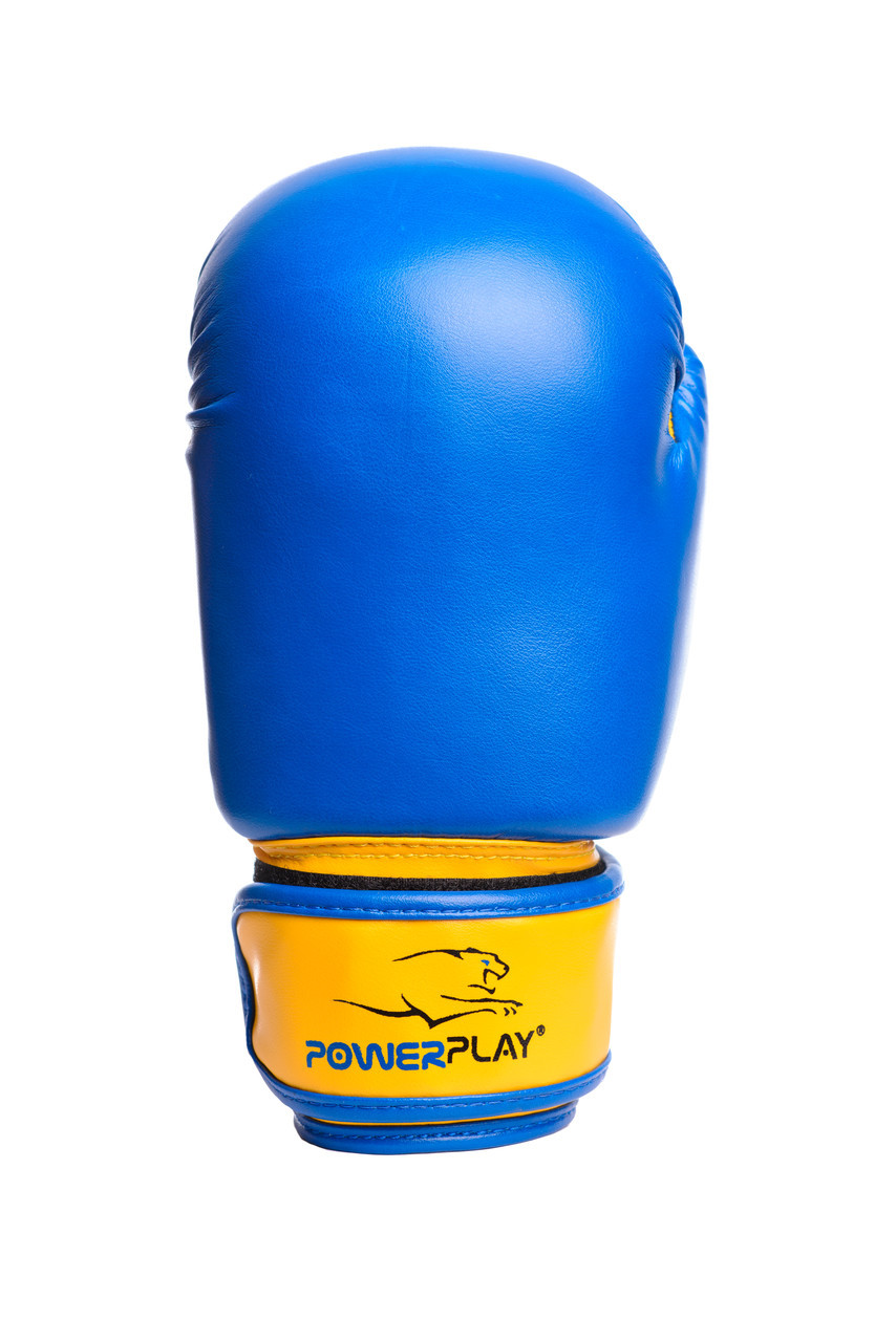 Боксерські рукавиці PowerPlay 3004 JR Classic Синьо-Жовті 6 унцій, фото №2