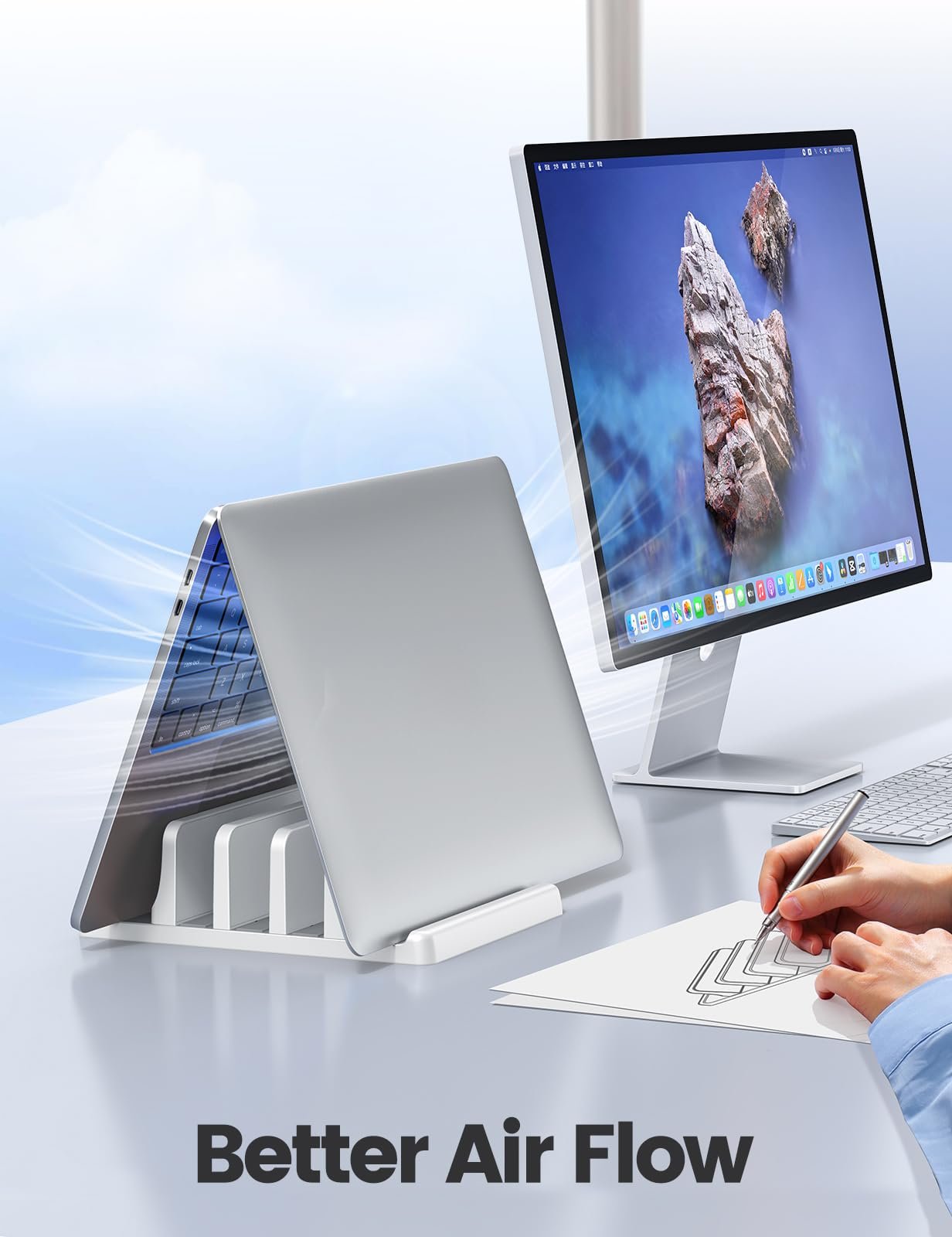 Подставка для ноутбука Vaydeer вертикальная с 3 слотами ABS-пластик белая, фото №3