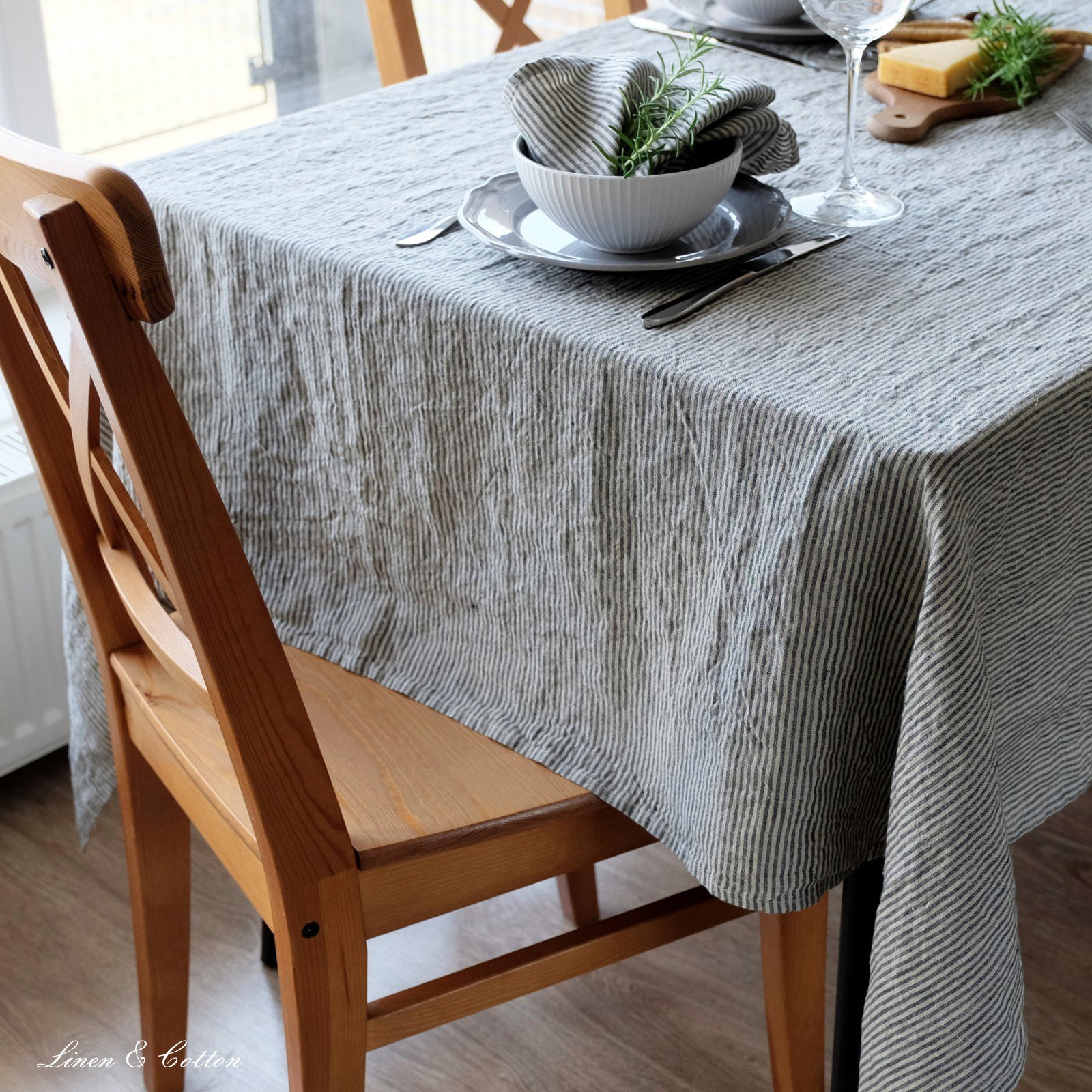 Скатертина Linen & Cotton Bjorn 100% льон Black/Beige/Natural 153 x 300 см, фото №2